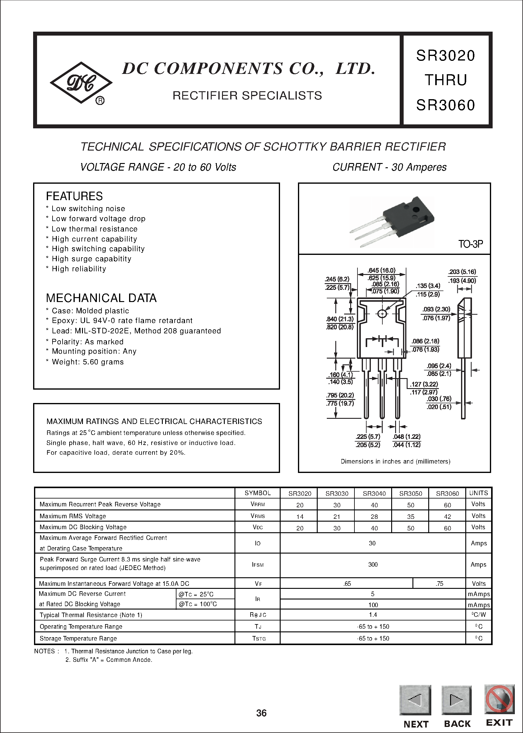 Datasheet SR3050 page 1 Datasheet SR3050 - TECHNICAL SPECIFICATIONS OF SCHOTTKY BARRIER RECTIFIER page 1