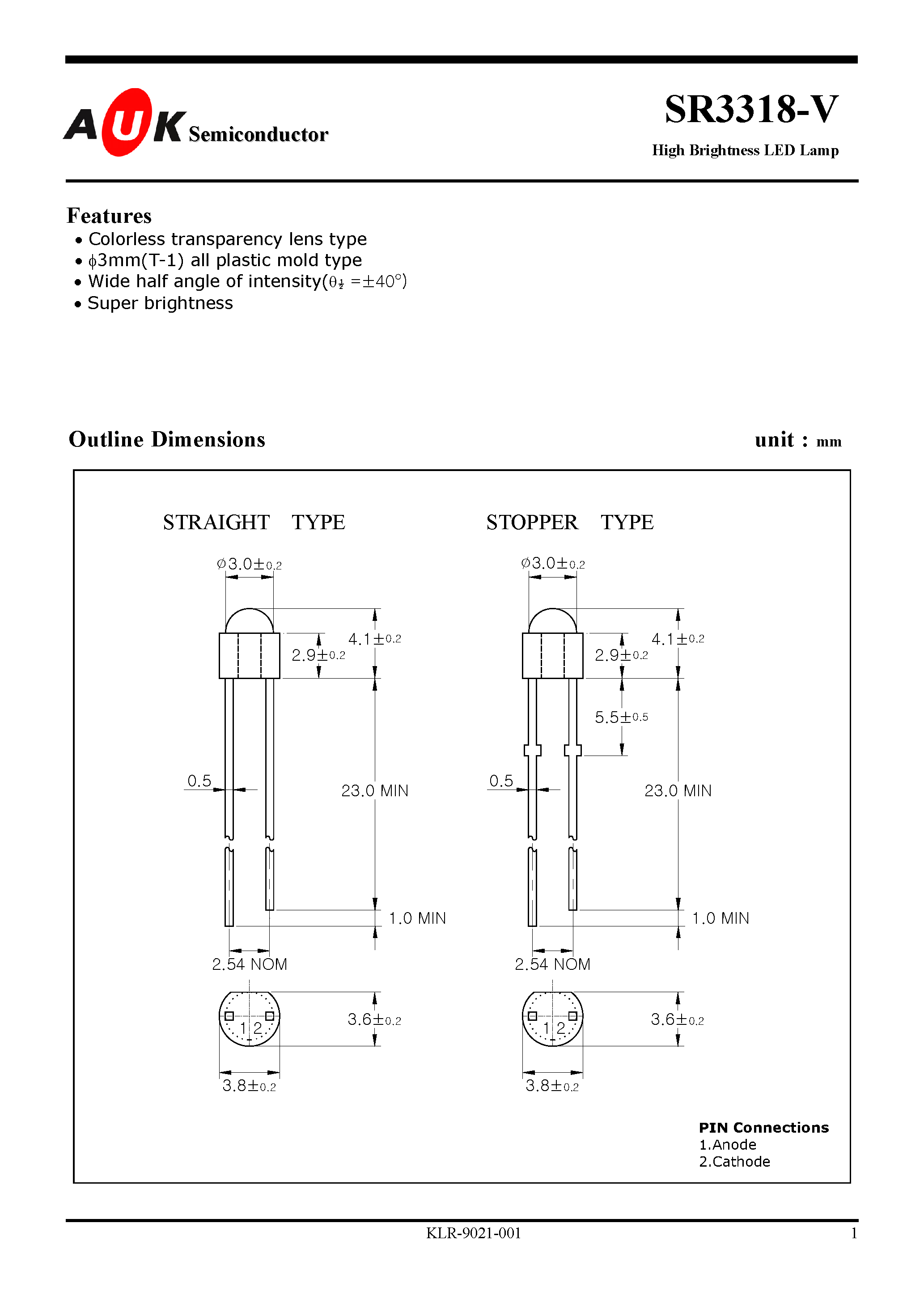 Datasheet SR3318-V - High Brightness LED Lamp page 1