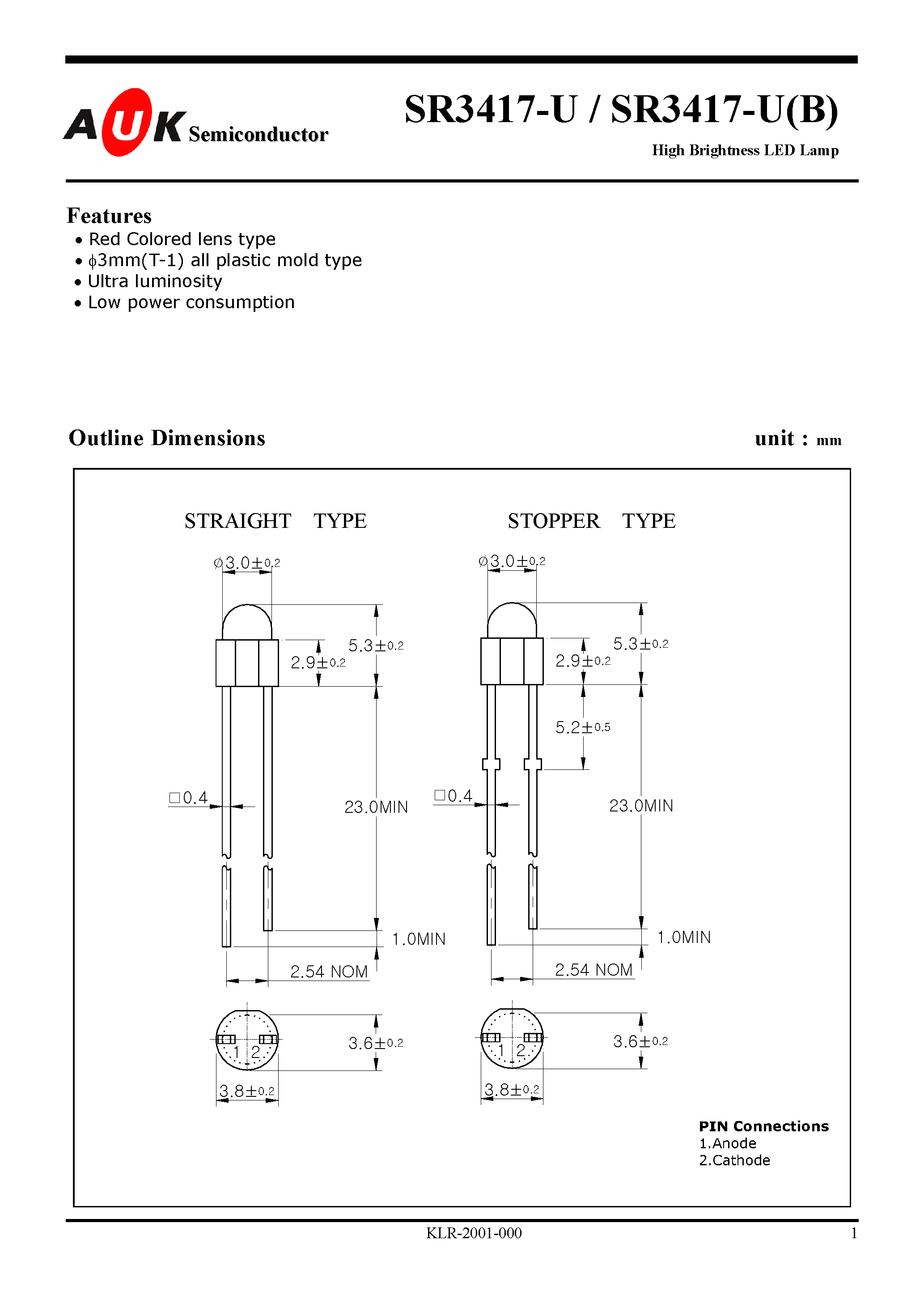 Datasheet SR3417-U - High Brightness LED Lamp page 1