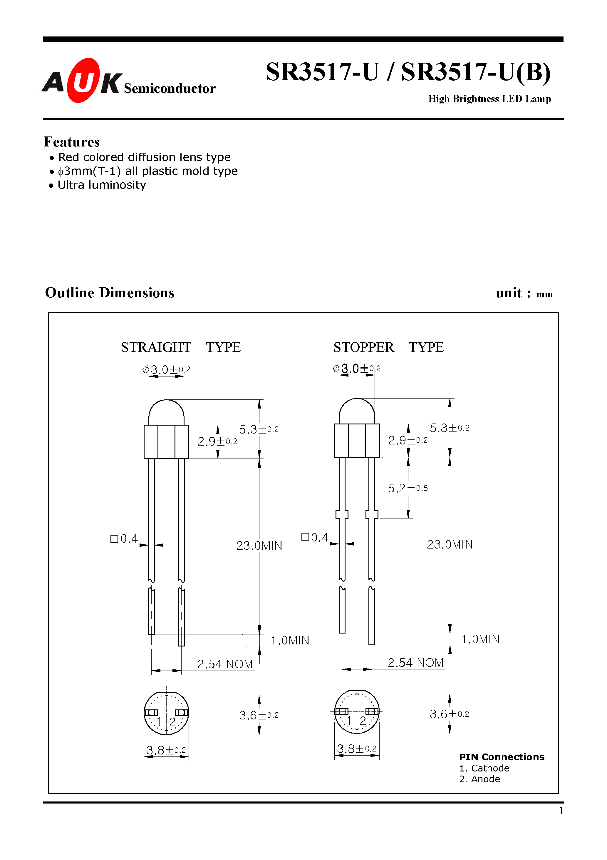 Даташит на микросхему SR3517-U страница 1 Даташит SR3517-U - High Brightness LED Lamp страница 1