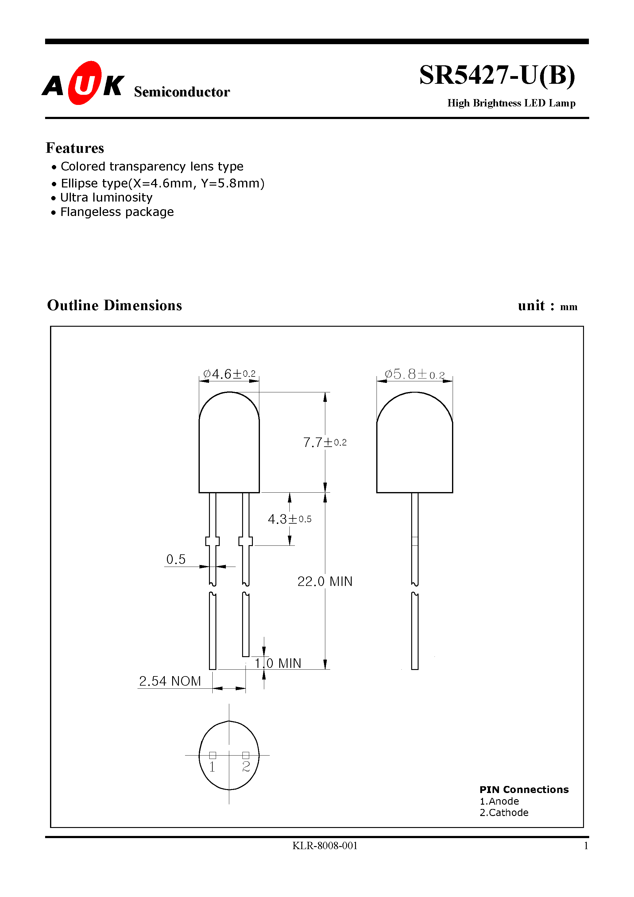Datasheet SR5427-U - High Brightness LED Lamp page 1