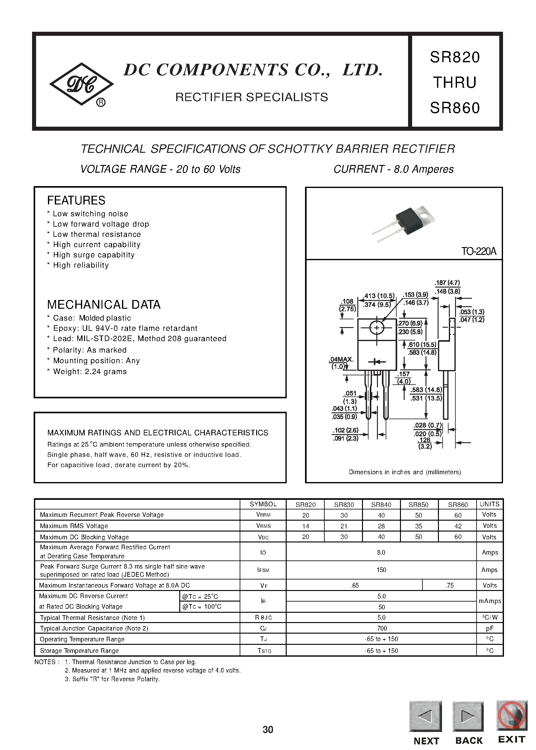 Datasheet SR830 page 1 Datasheet SR830 - TECHNICAL SPECIFICATIONS OF SCHOTTKY BARRIER RECTIFIER page 1