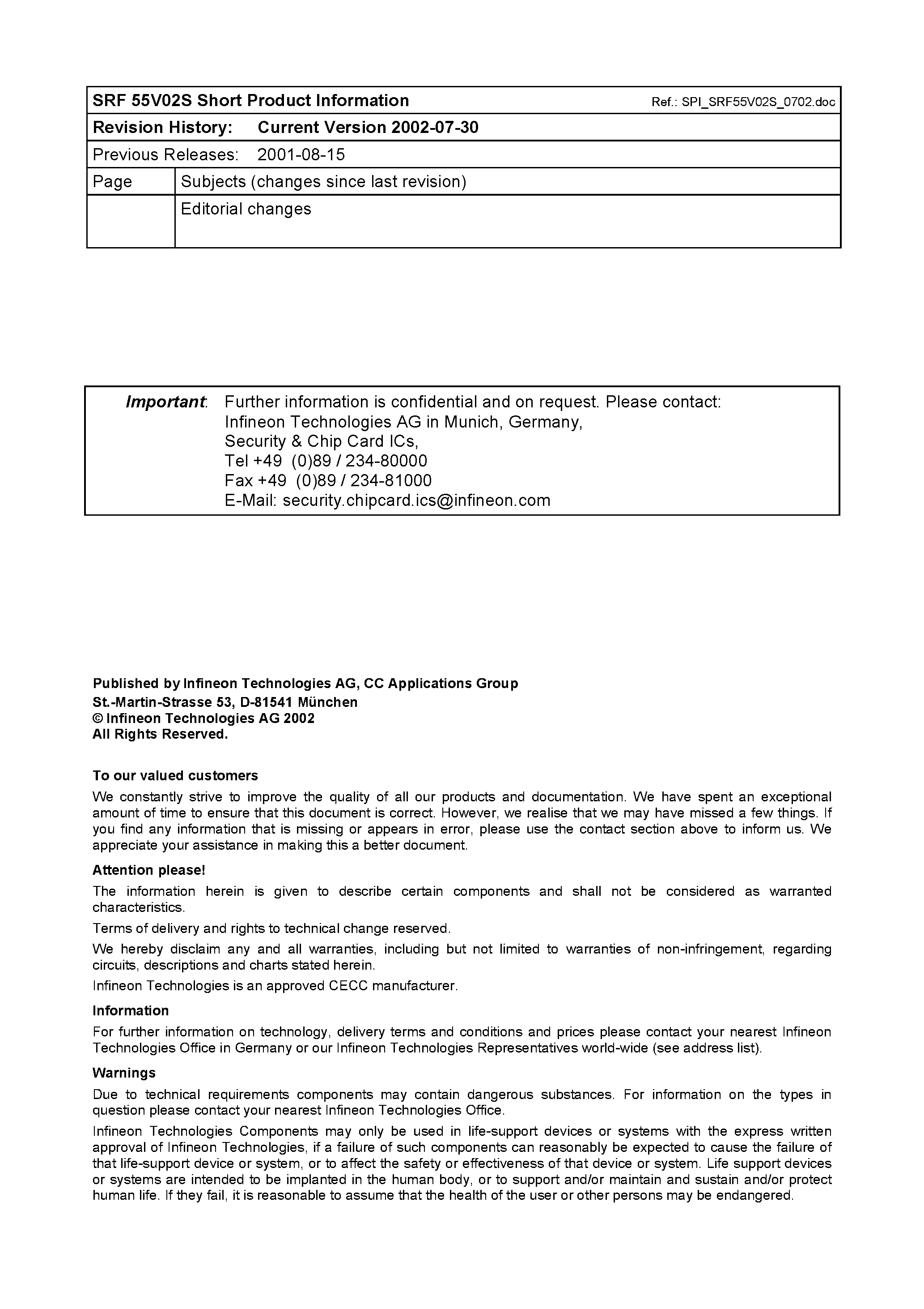 Даташит SRF55V02SC - Security & Chip Card ICs (my-d vicinity) страница 2