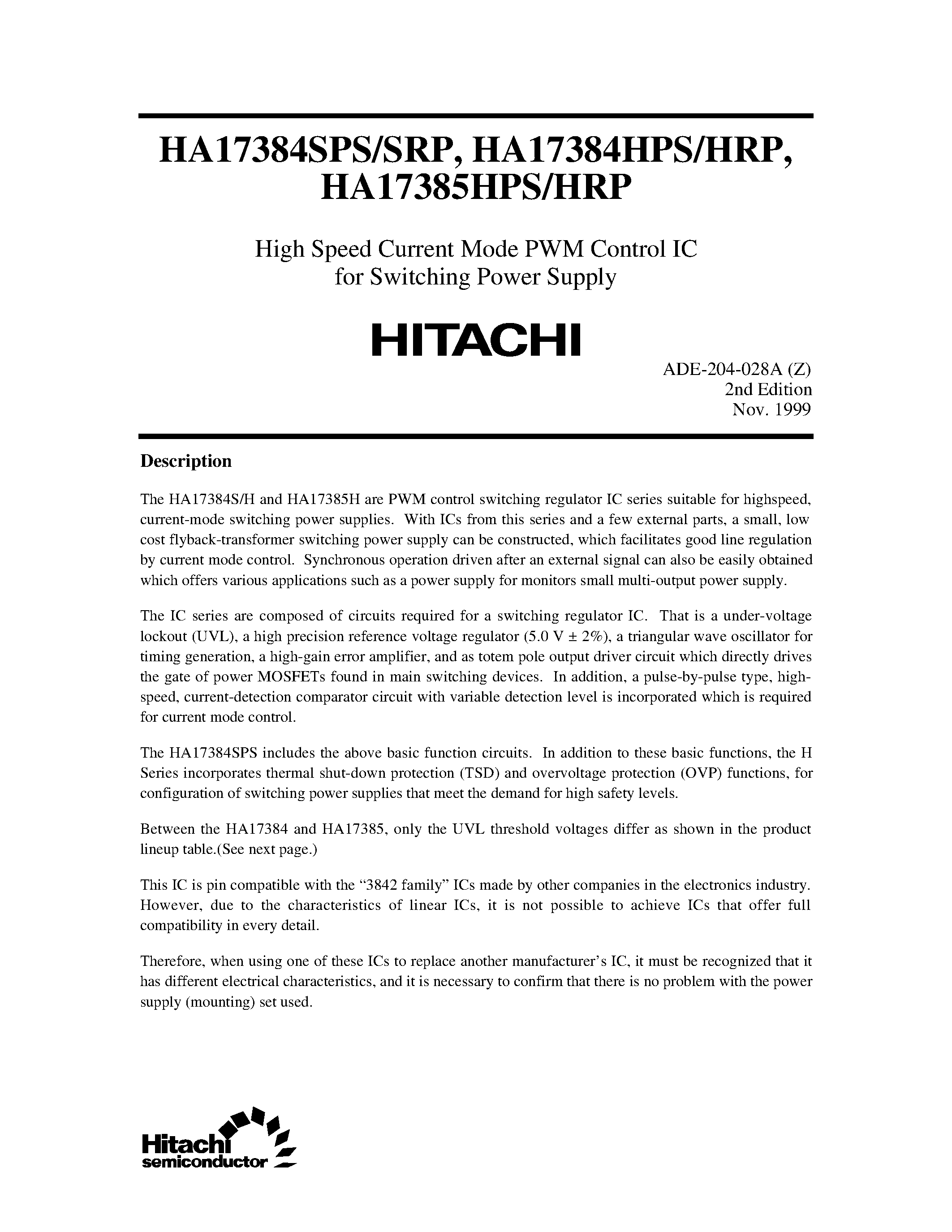 Datasheet SRP page 1 Datasheet SRP - High Speed Current Mode PWM Control IC for Switching Power Supply page 1