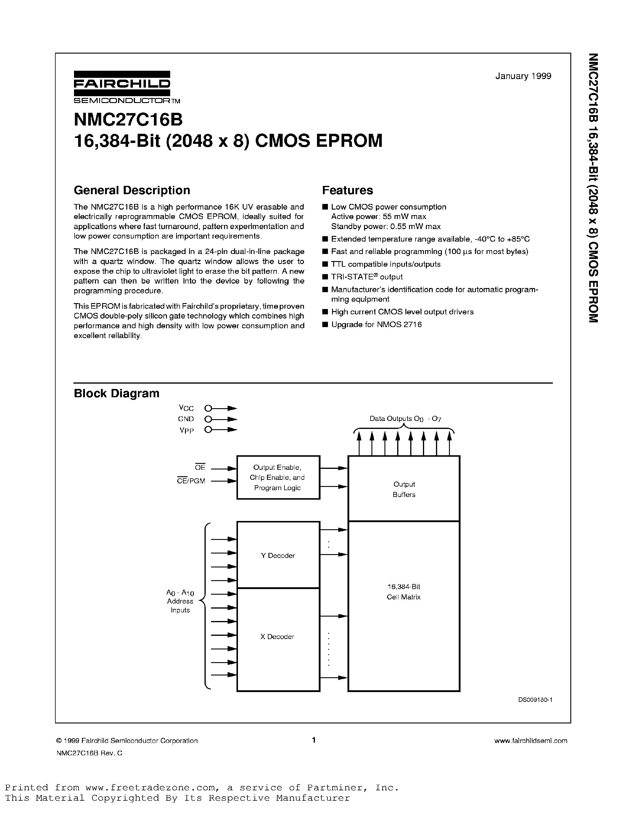 Datasheet NMC27C16 - 16 /384-Bit (2048 x 8) CMOS EPROM page 1