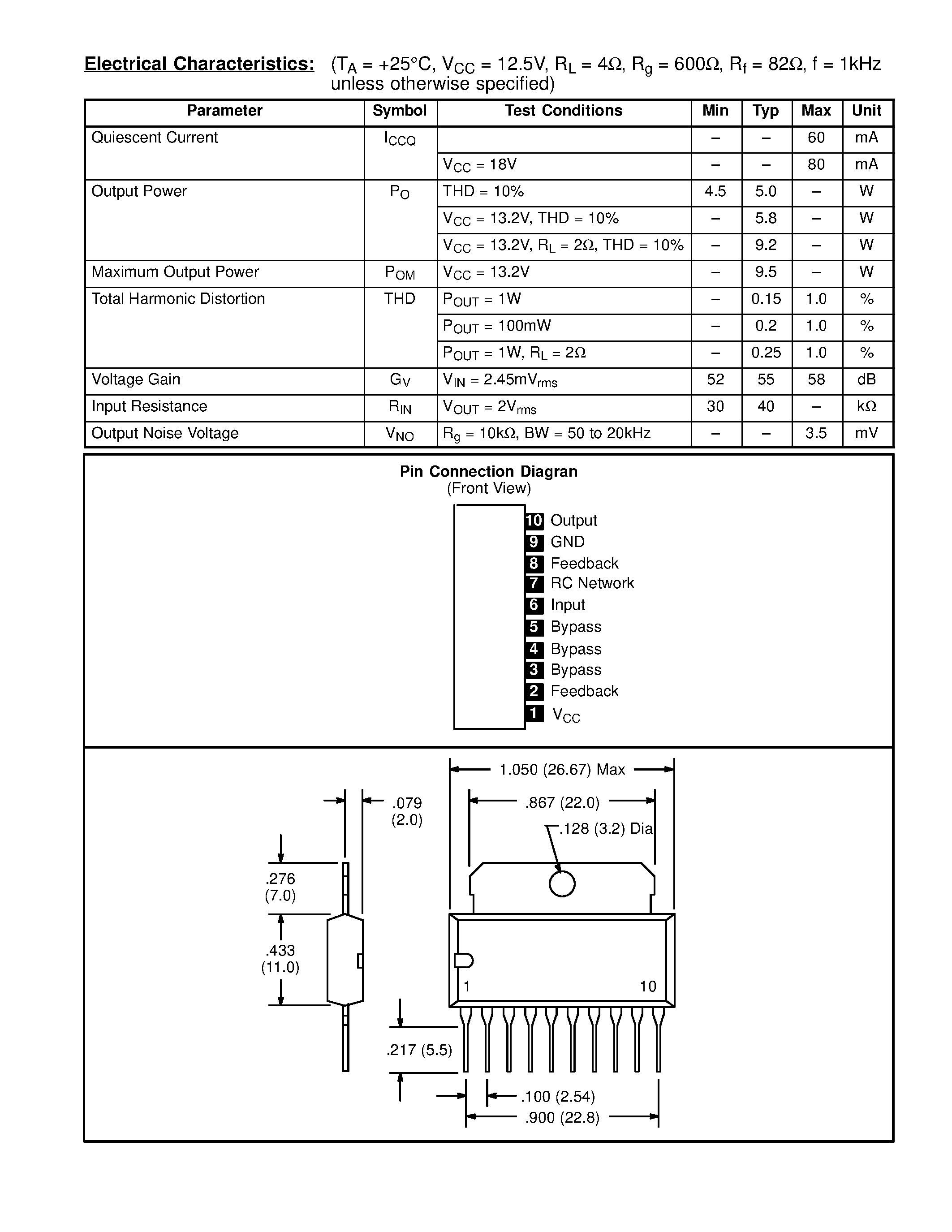 Datasheet NTE1155 - Integrated Circuit Audio Power Amplifier / 5.8W page 2