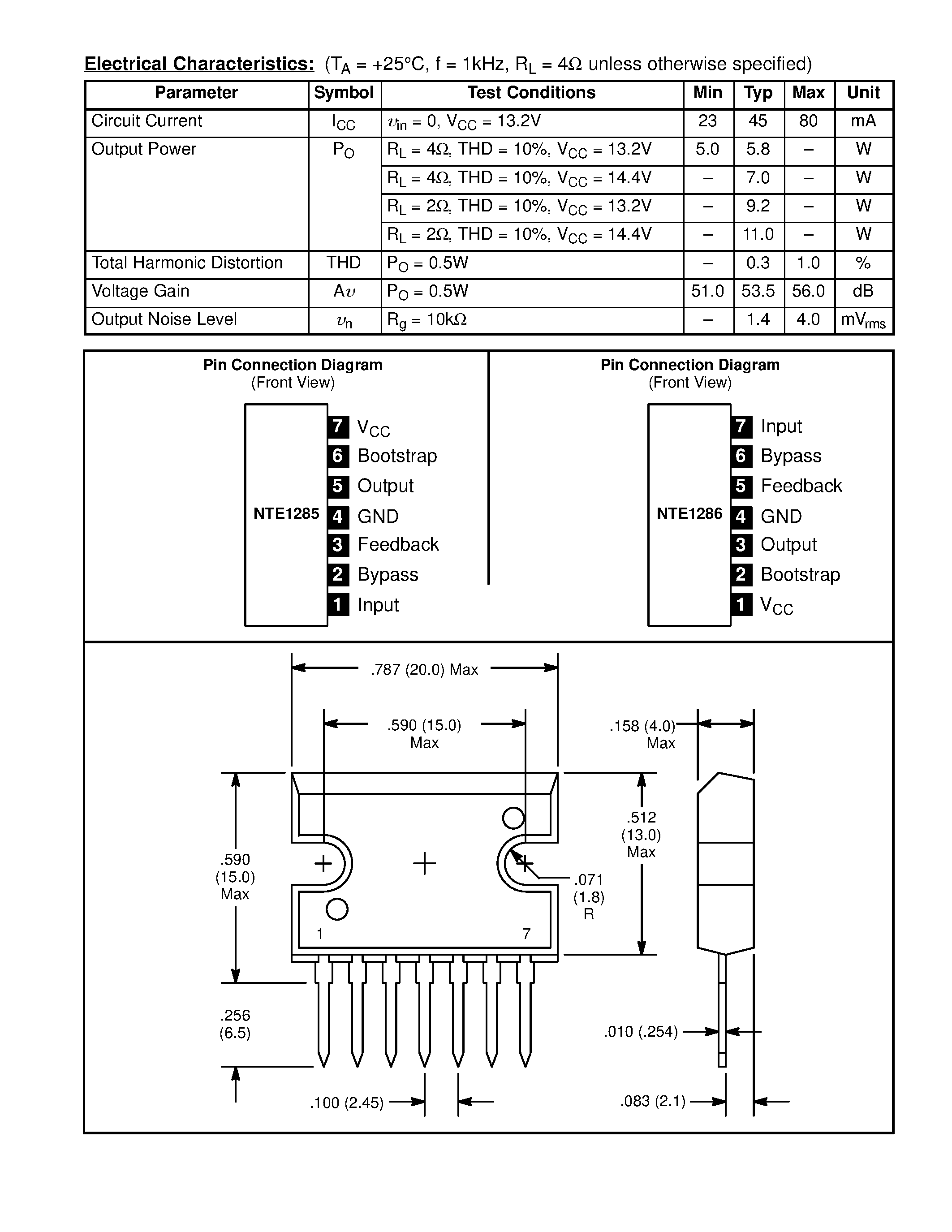 Datasheet NTE1285 - Integrated Circuit Audio Power Amplifier / 5.8W page 2
