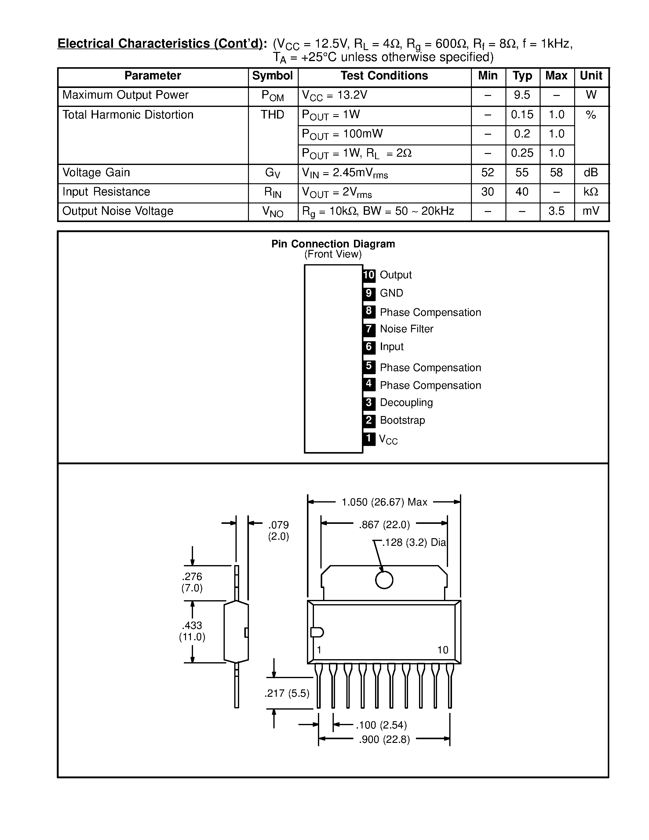 Datasheet NTE1370 - Integrated Circuit Audio Power Amplifier / 5.8W / for Car Radio page 2