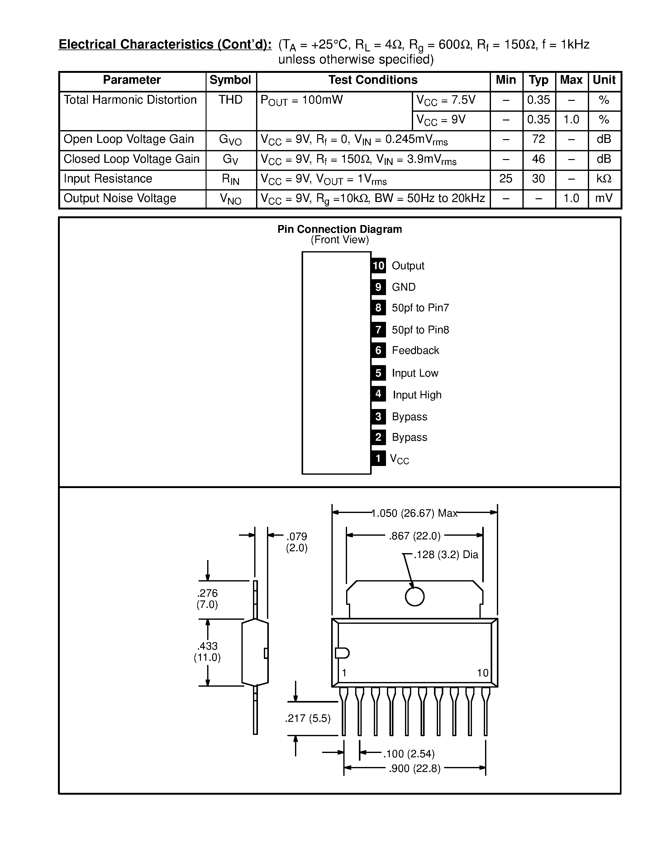 Datasheet NTE1476 - Integrated Circuit Audio Power Amplifier / 1.4W page 2