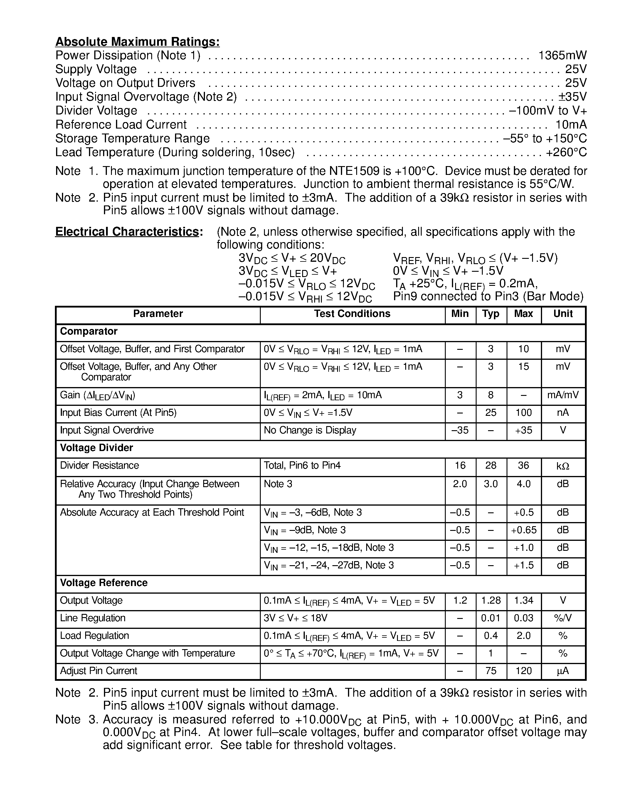 Datasheet NTE1509 - Integrated Circuit 10-Step Dot/Bar Display Driver for Logarithmic Scale page 2