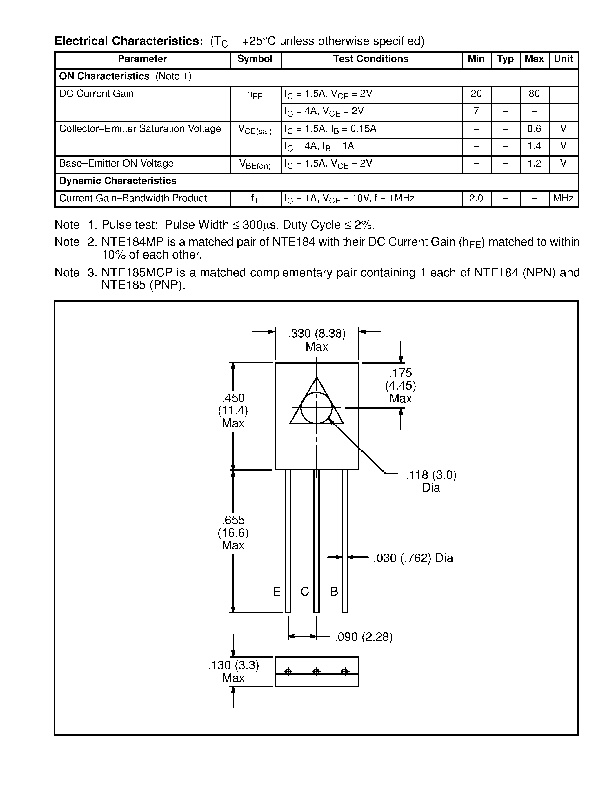 Datasheet NTE184 - Silicon Complementary Transistors Audio Power Amp / Switch page 2