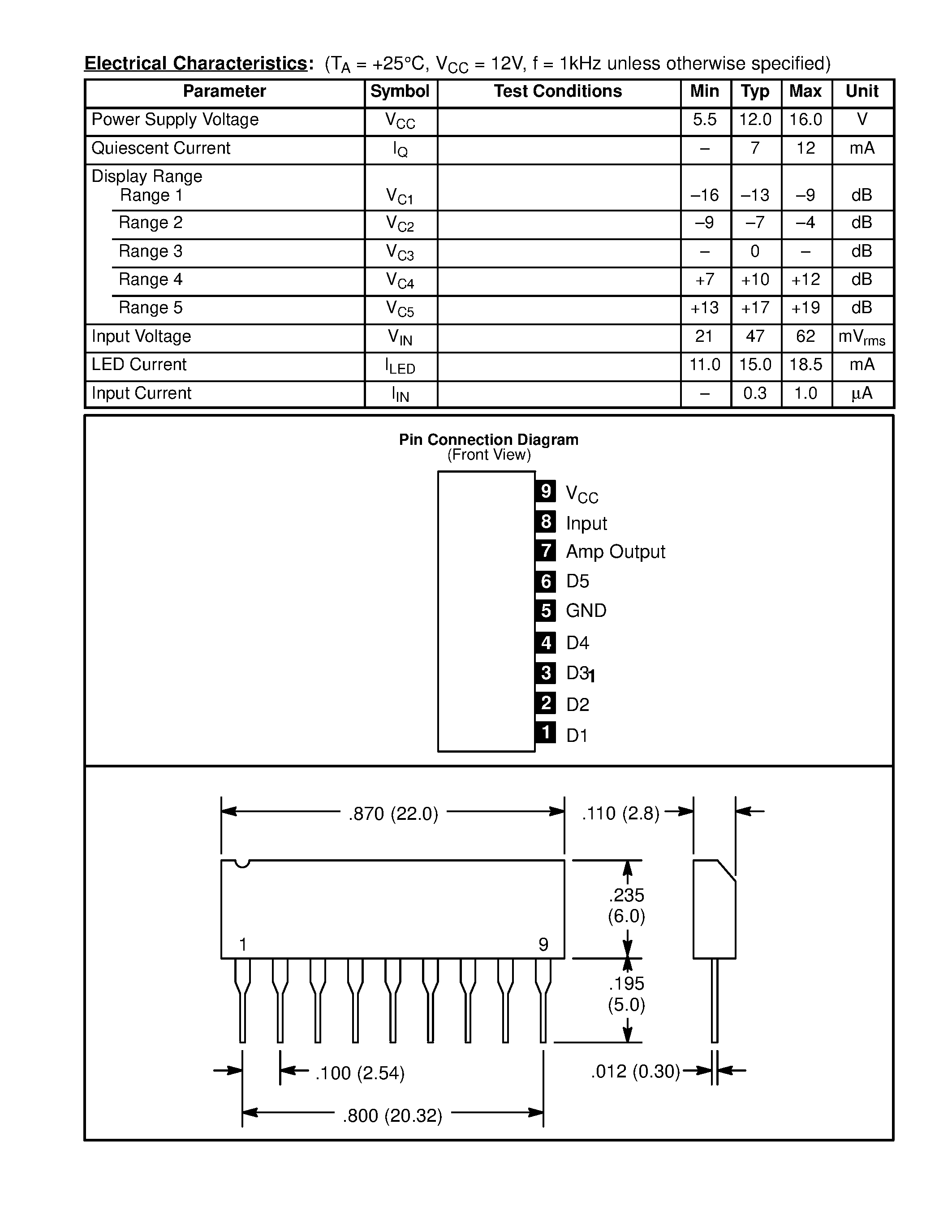 Datasheet NTE1866 - Integrated Circuit 5-Point LED VU Scale Bar Level Meter Driver page 2