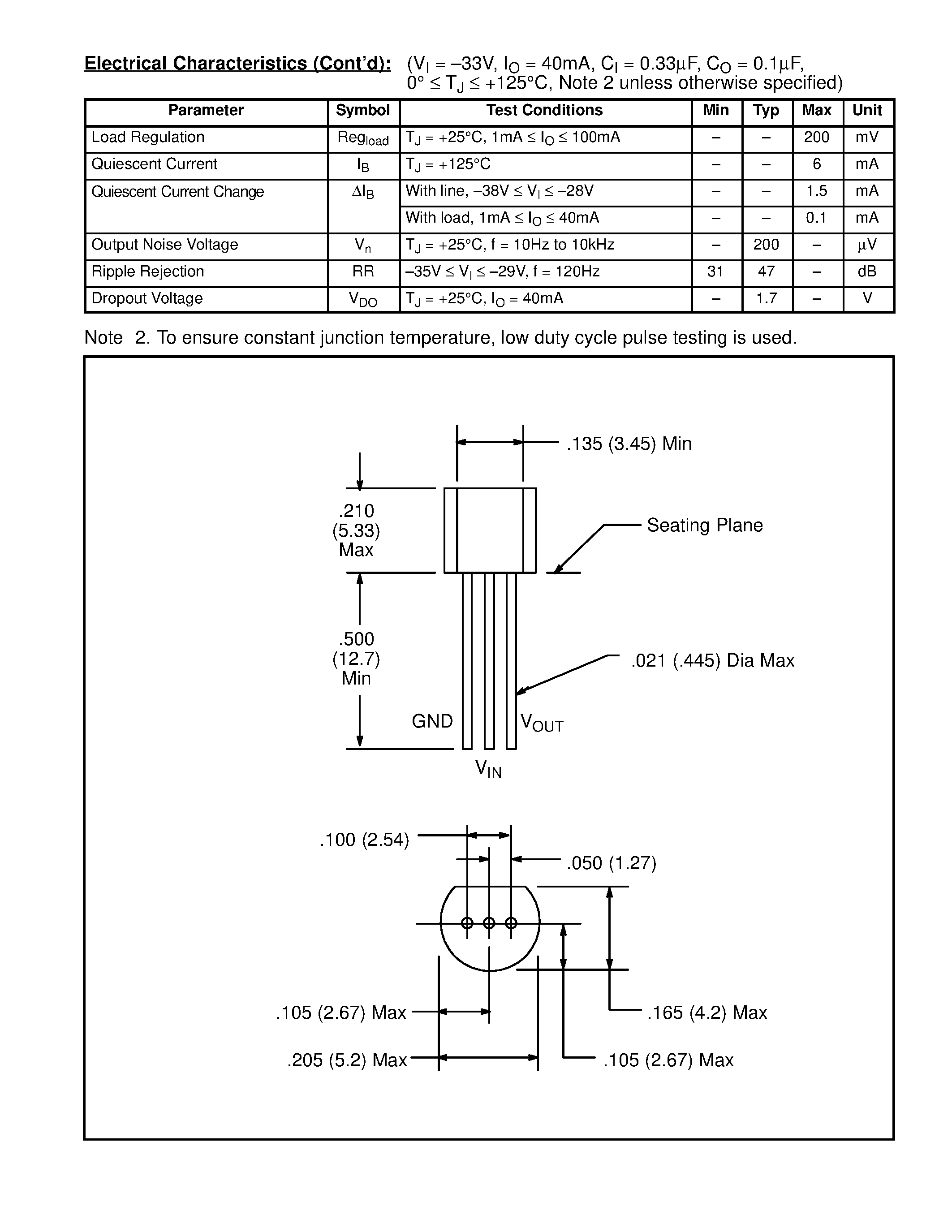Datasheet NTE1909 - Integrated Circuit Negative 3 Terminal Voltage Regulator / -24V / 100mA page 2