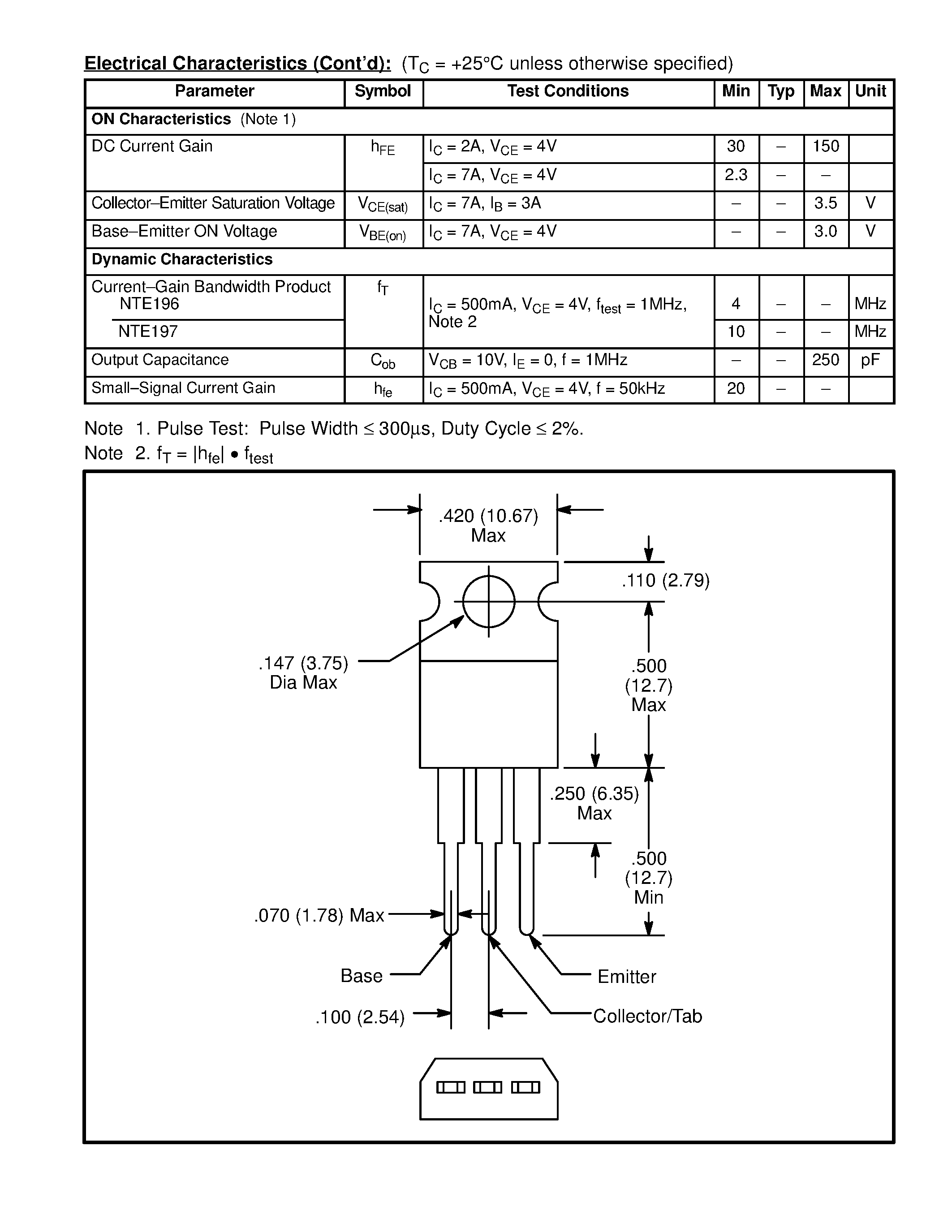 Datasheet NTE196 - Silicon Complementary Transistors Audio Power Output and Medium Power Switching page 2