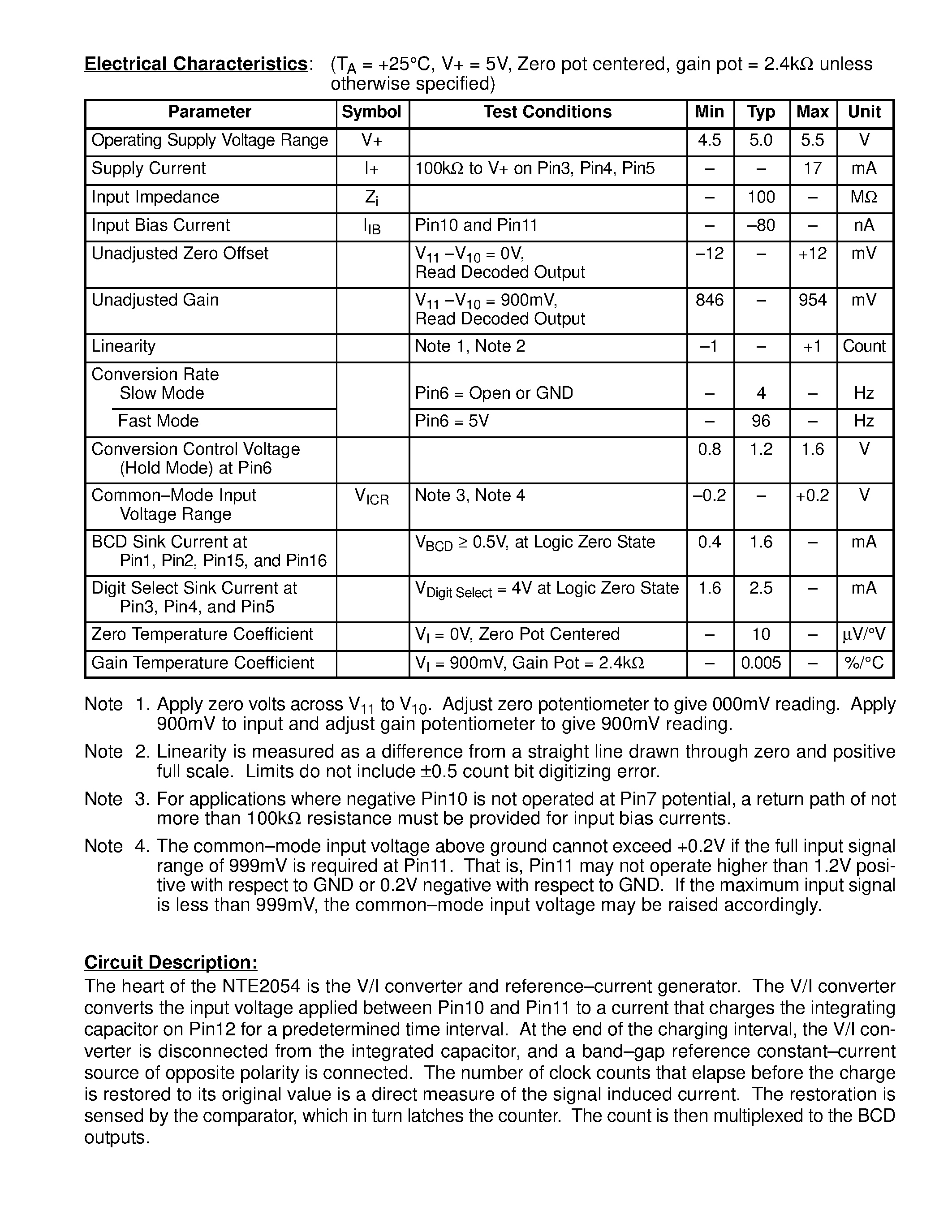 Даташит NTE2054 - Integrated Circuit A/D Converter for 3-Digit Display страница 2