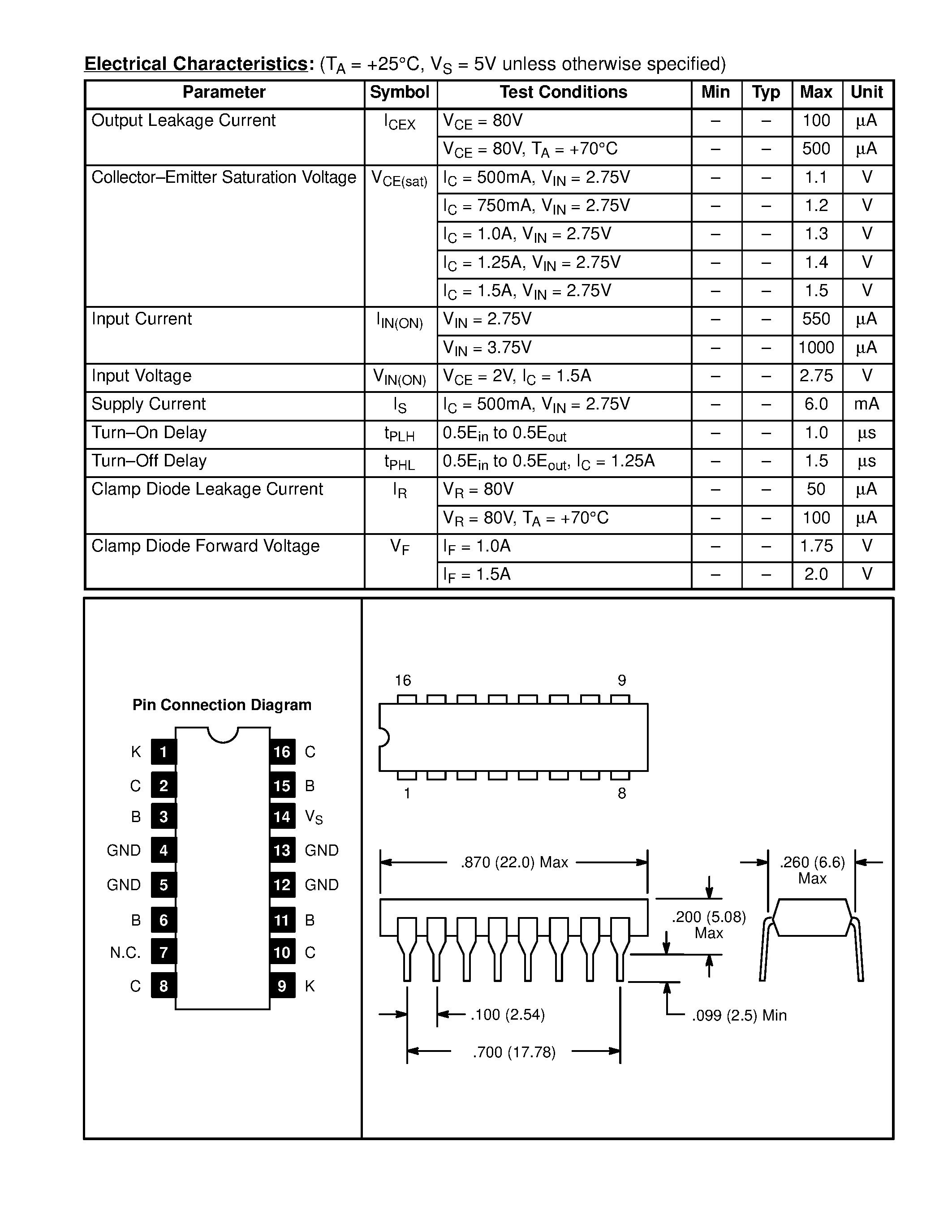 Даташит NTE2087 - Integrated Circuit 4-Stage Darlington Array w/Pre-Drive Stage for TTL страница 2
