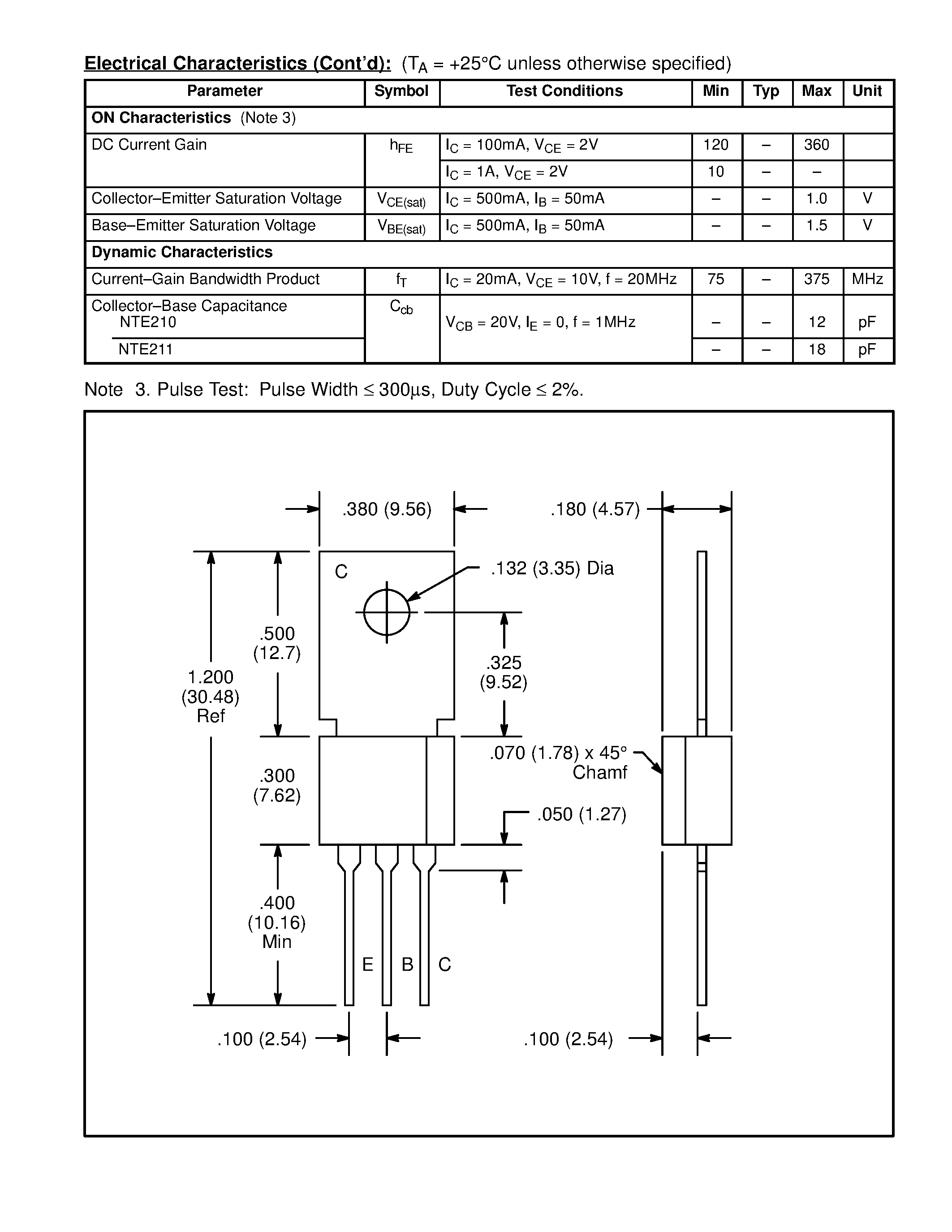 Datasheet NTE210 - Silicon Complementary Transistors General Purpose Output & Driver page 2