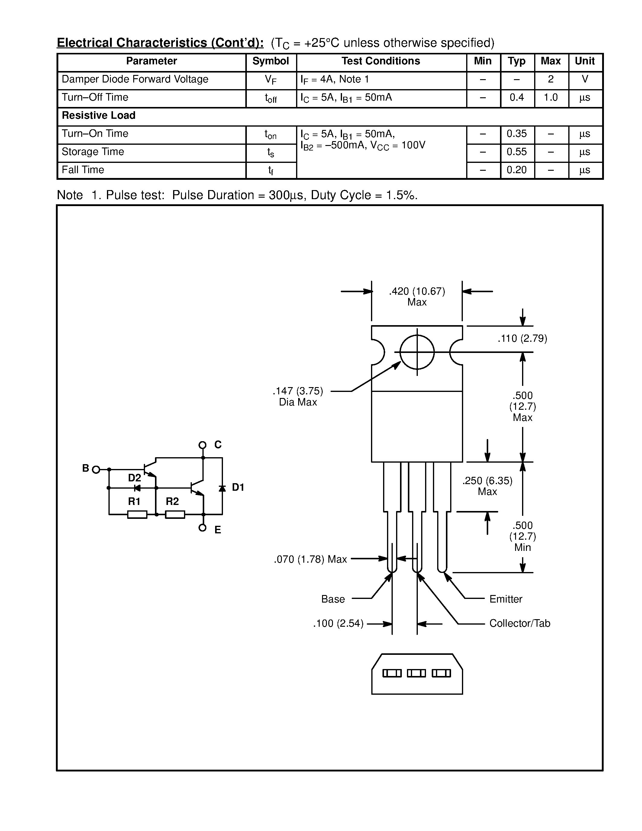 Datasheet NTE2315 page 2 Datasheet NTE2315 - Silicon NPN Transistor Fast Switching Power Darlington page 2