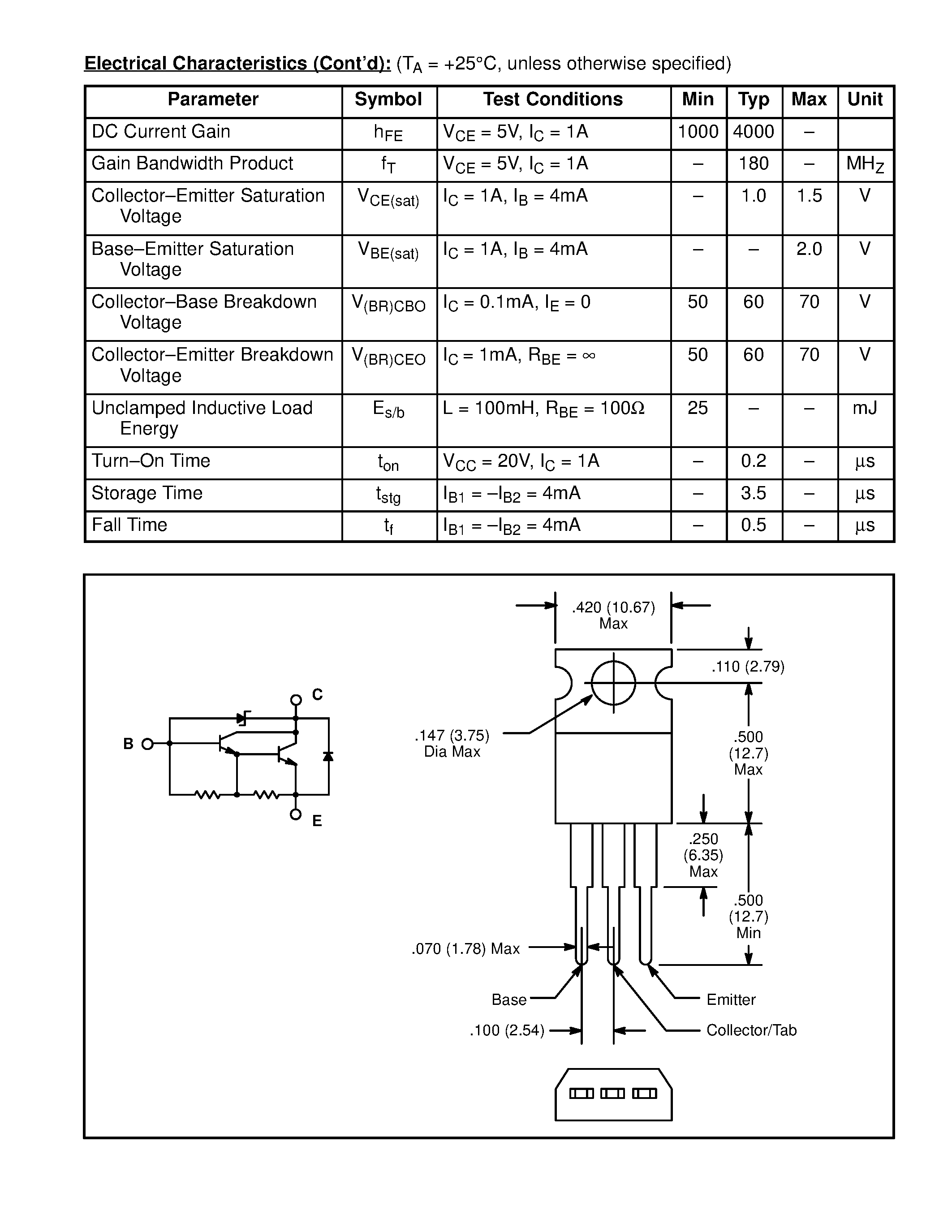 Даташит NTE2332 - Darlington Silicon NPN Transistor w/ Internal Damper & Zener Diode страница 2