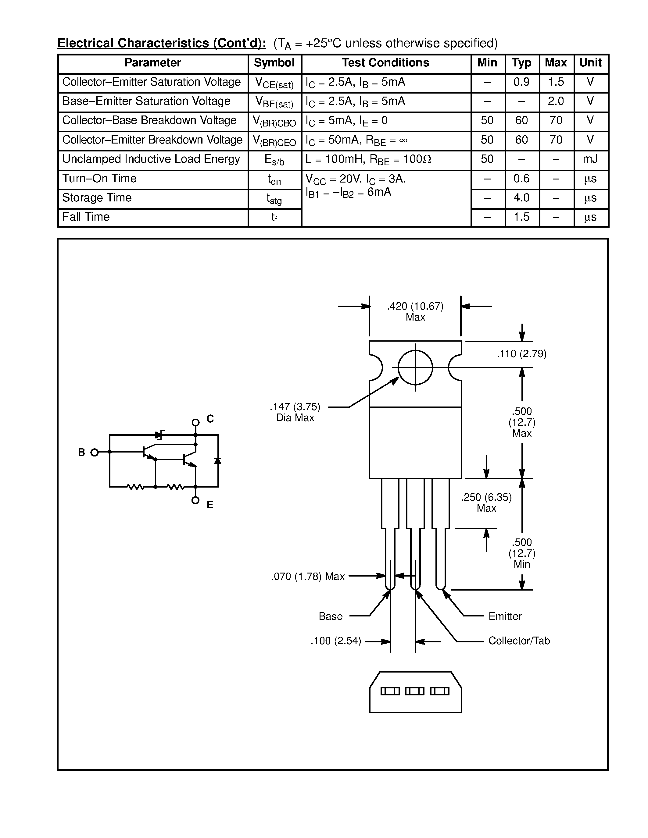 Даташит NTE2334 - Silicon NPN Transistor Darlington Driver w/Internal Damper and Zener Diode страница 2
