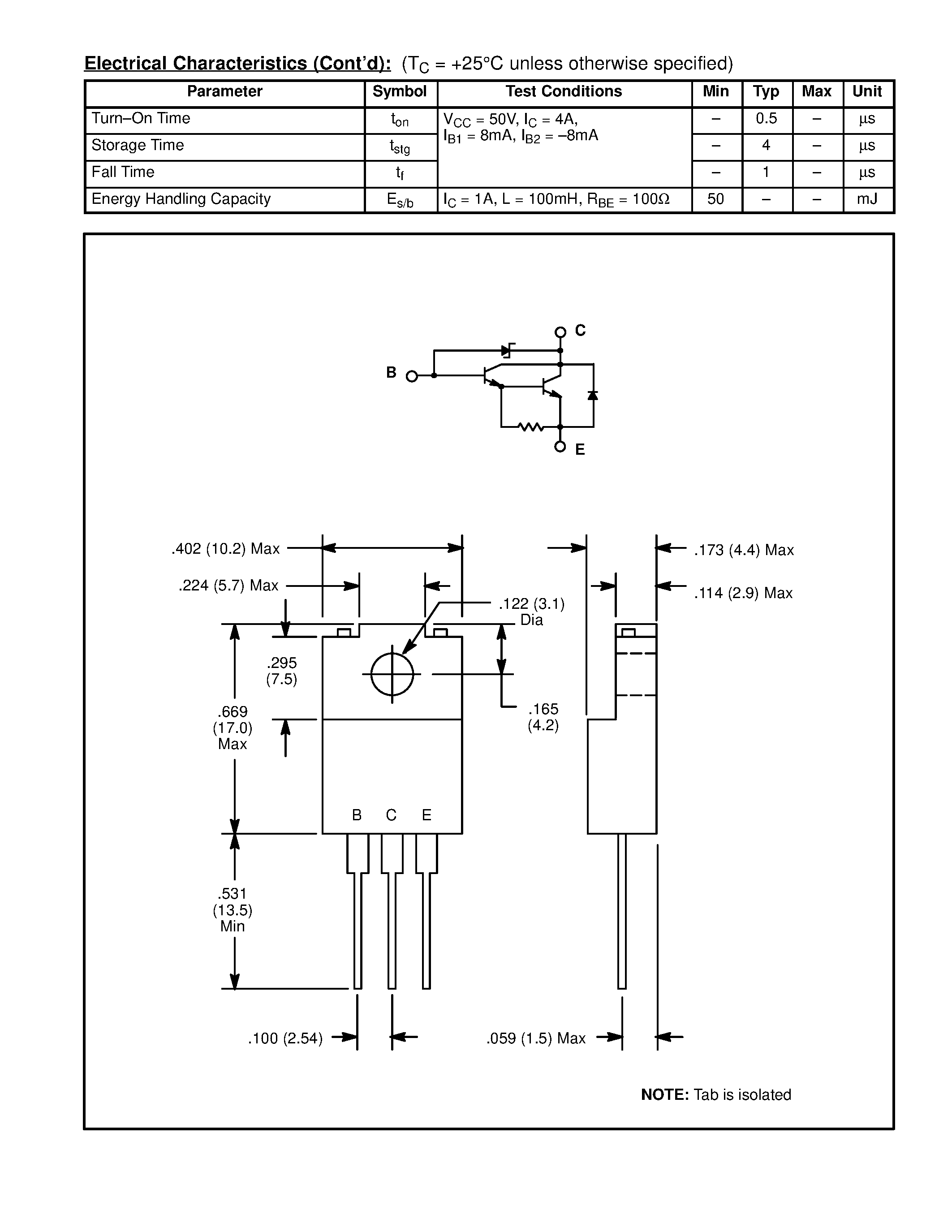 Даташит NTE2336 - Silicon NPN Transistor Darlington Switch w/Internal Damper & Zener Diode страница 2