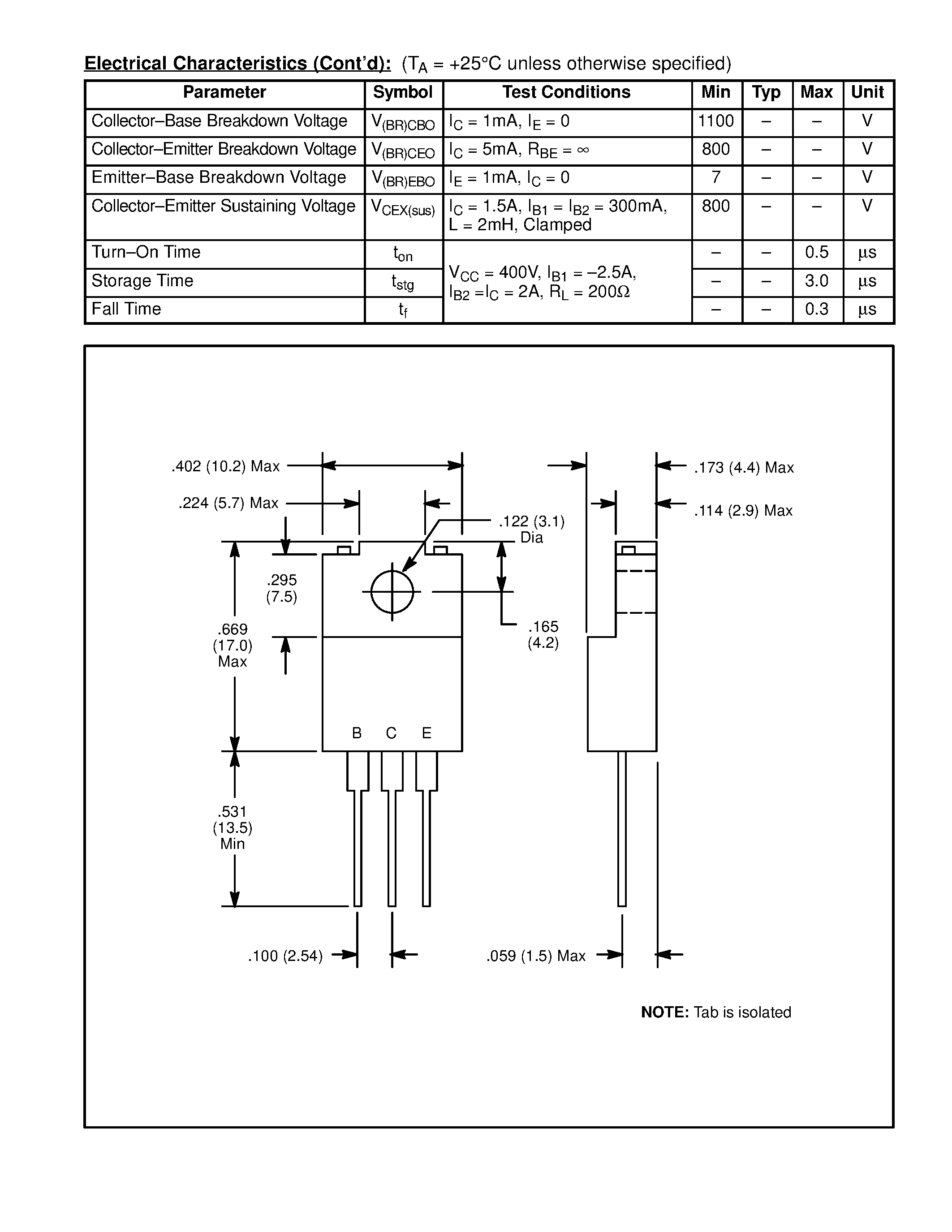 Datasheet NTE2339 page 2 Datasheet NTE2339 - Silicon NPN Transistor High Voltage / High Speed Switch page 2