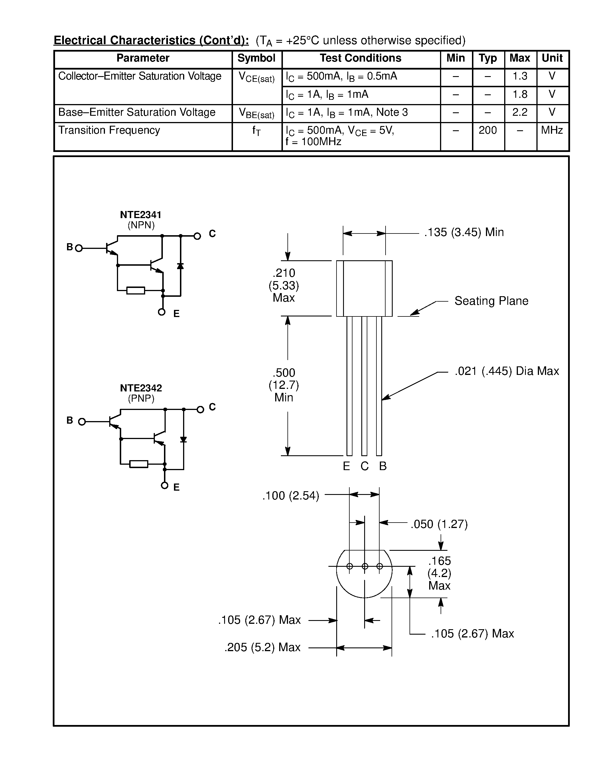 Datasheet NTE2341(NPN) - Silicon Complementary Transistors Darlington Driver page 2