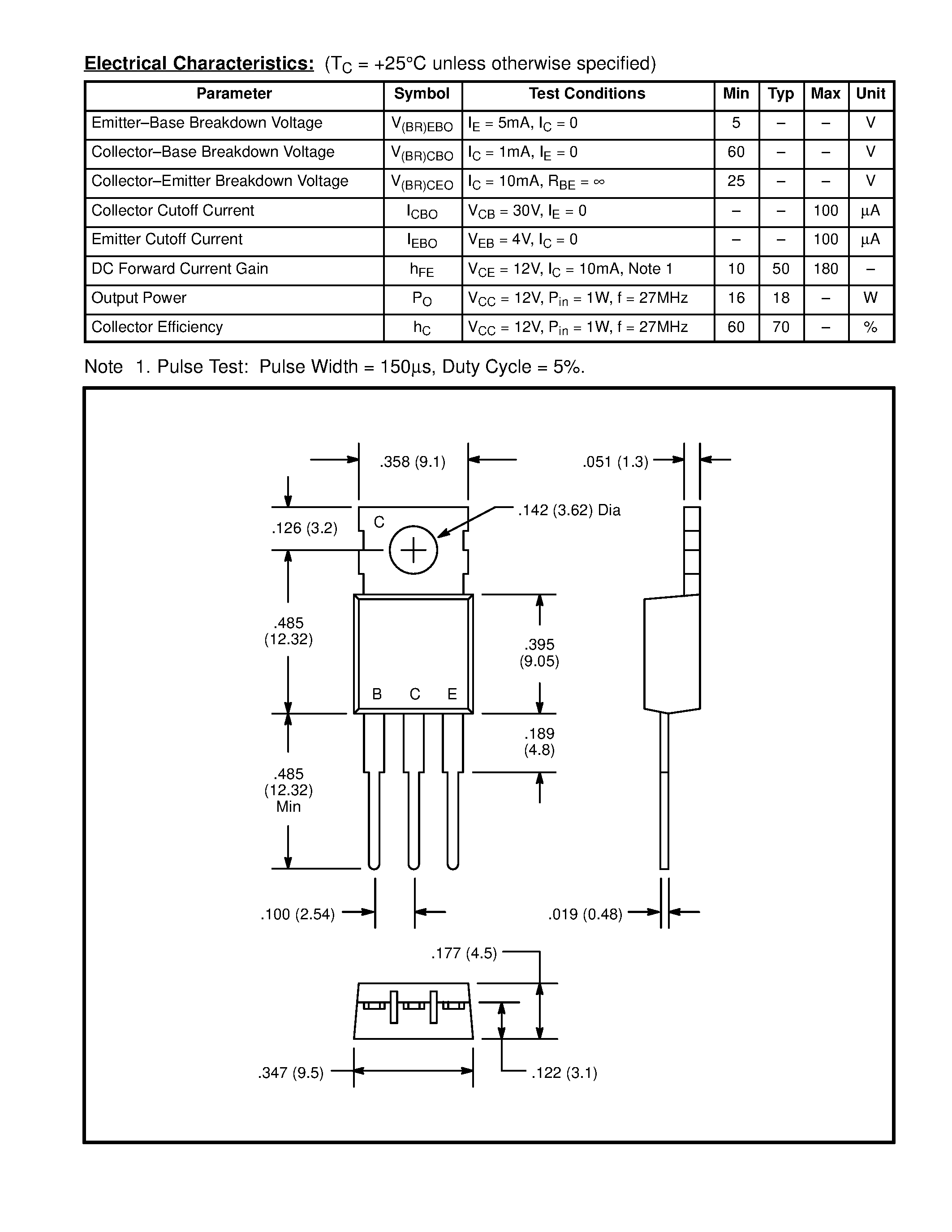 Даташит NTE236 - Silicon NPN Transistor Final RF Power Output (PO = 16W / 27MHz / SSB) страница 2