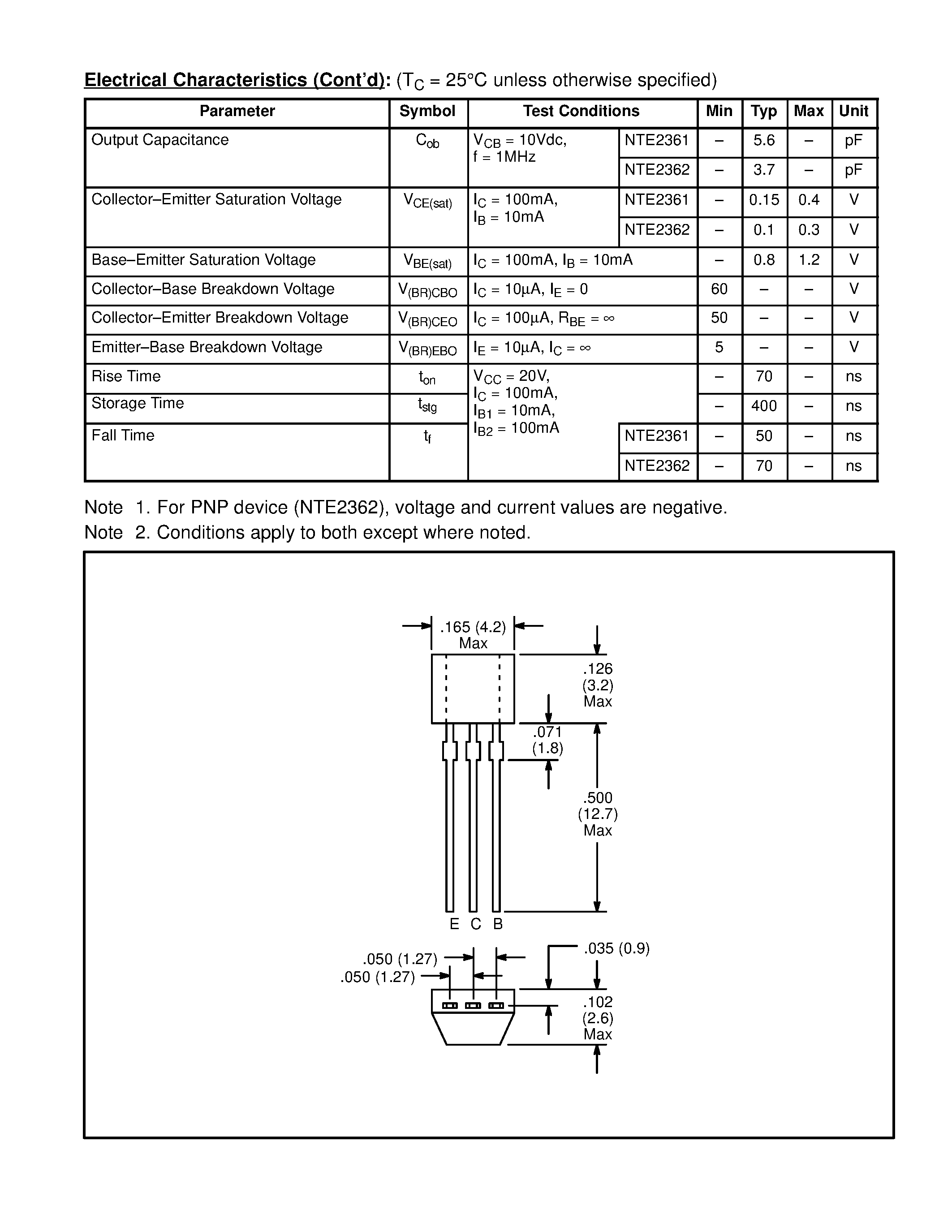 Datasheet NTE2361 - Silicon Complementary Transistors High Speed Switch page 2