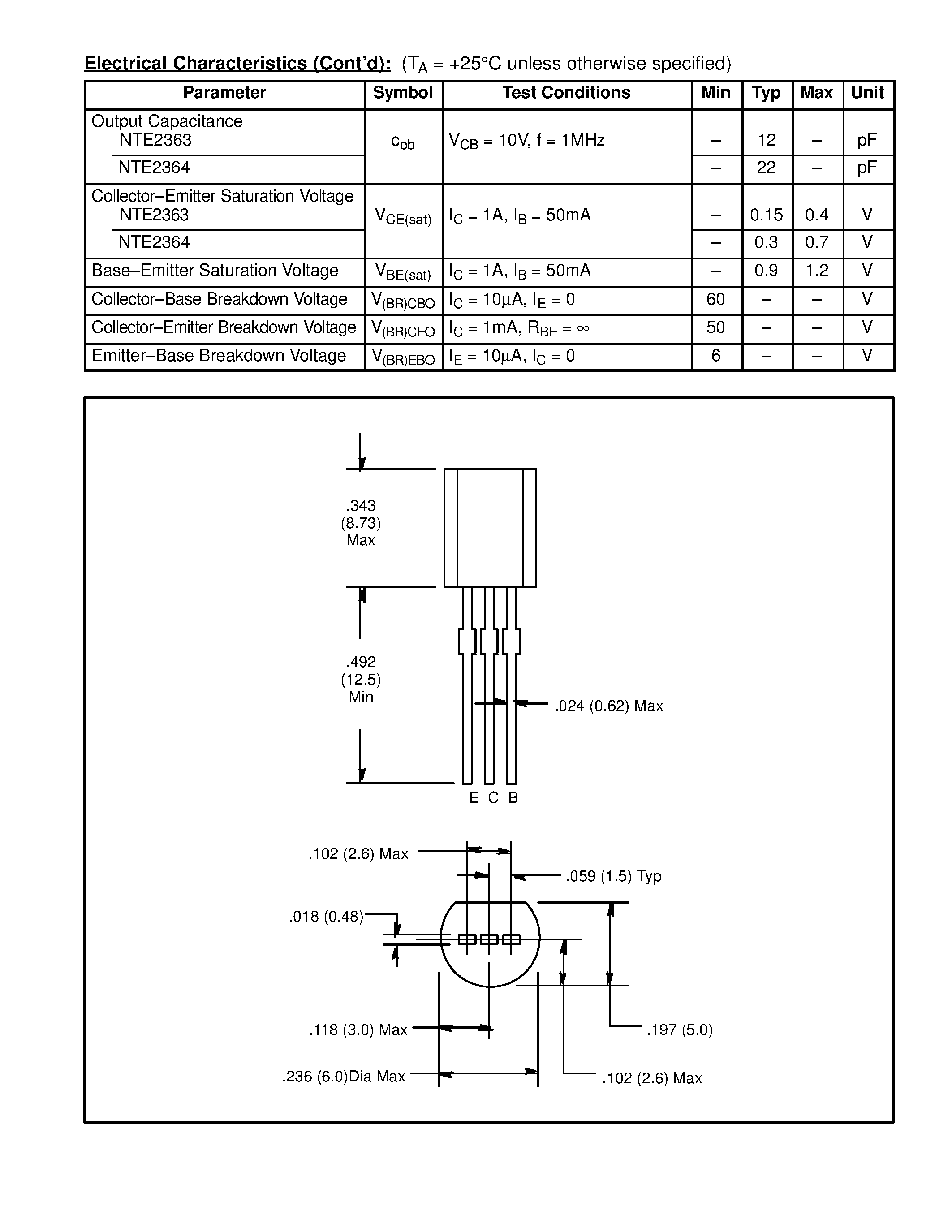 Datasheet NTE2363 - Silicon Complementary Transistors High Current General Purpose Amp/Switch page 2