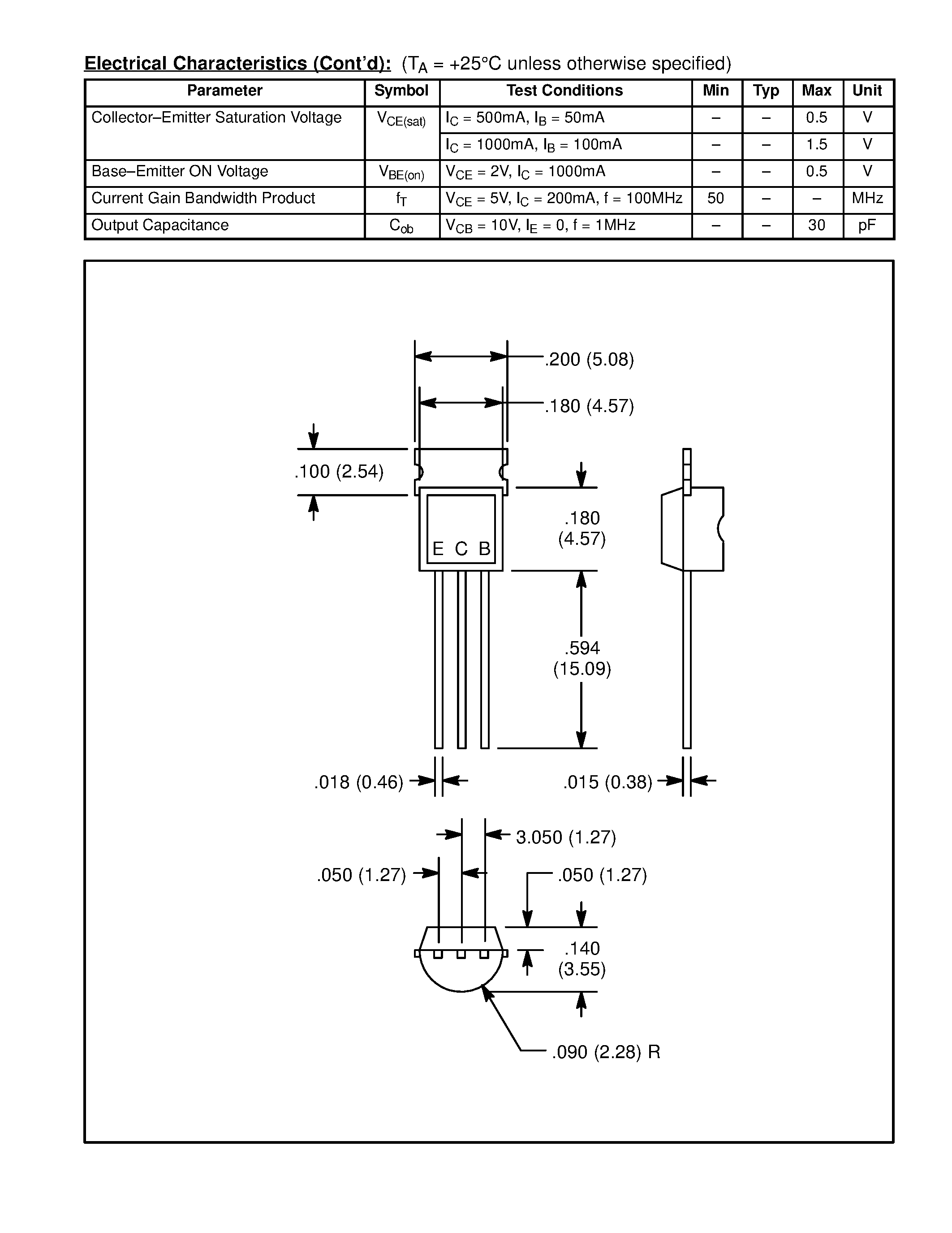 Datasheet NTE24 - Silicon Complementary Transistors General Purpose Amplifier / Switch page 2