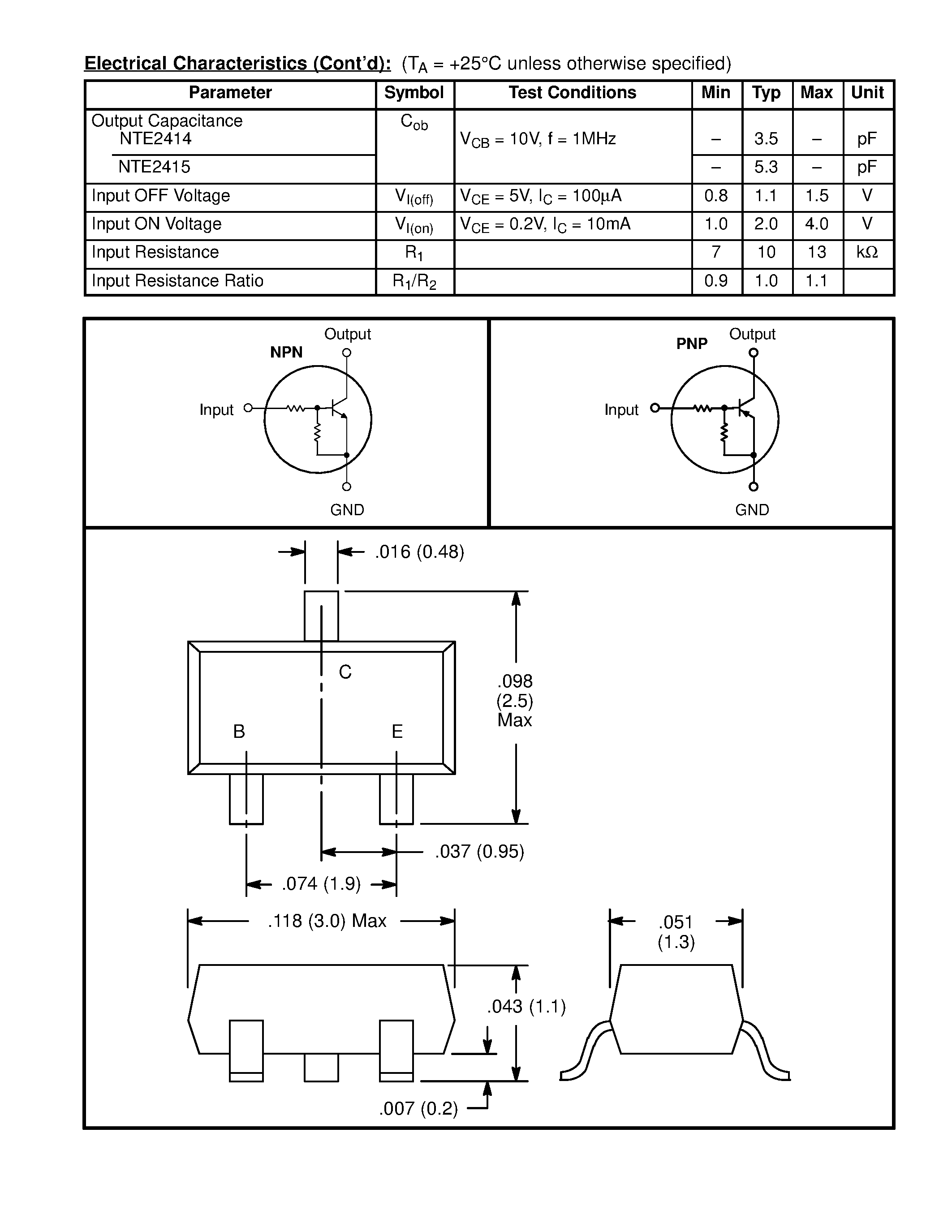 Даташит на микросхему NTE2414 страница 2 Даташит NTE2414 - Silicon Complementary Transistors Digital w/2 Built-In Bias 10k Resistors (Surface Mount) страница 2
