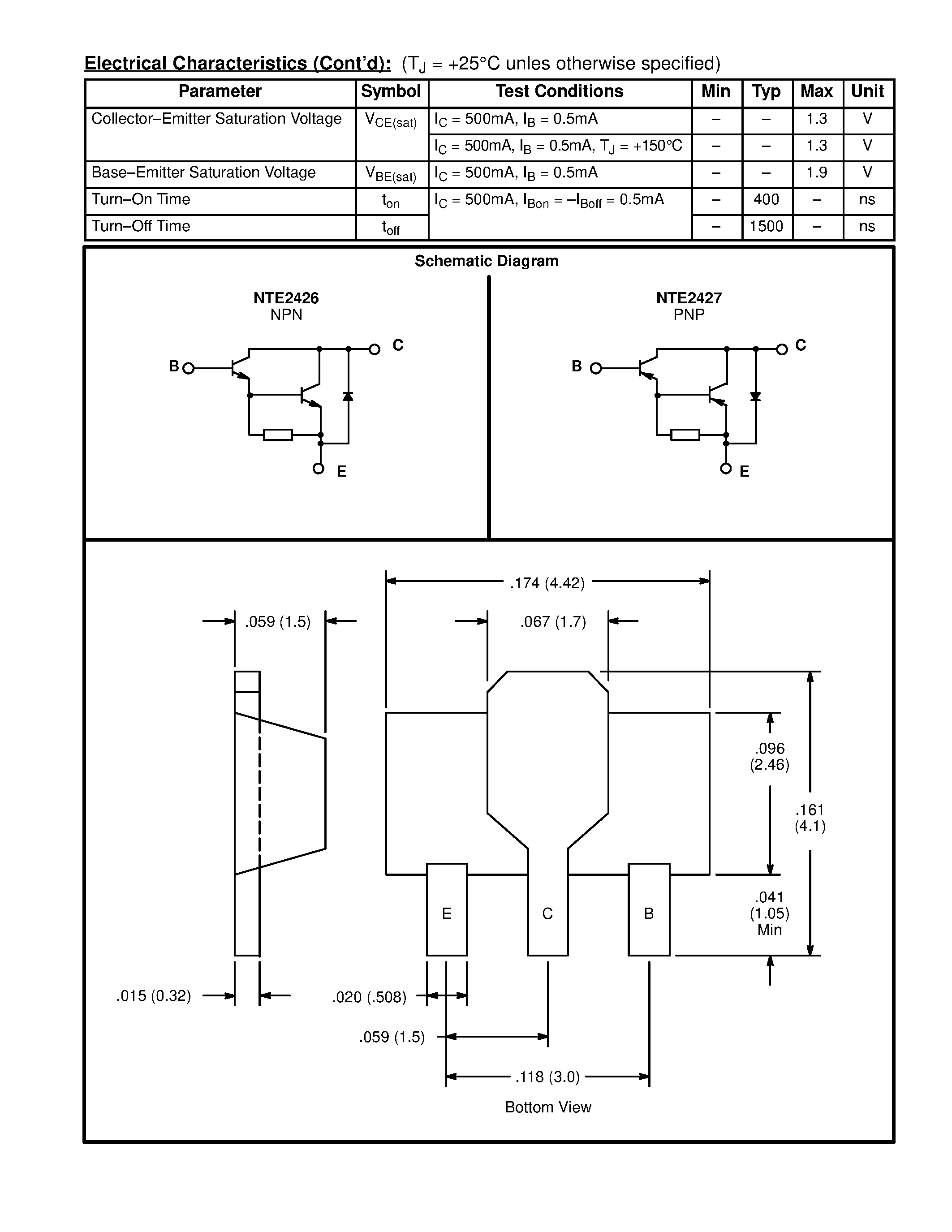 Datasheet NTE2426 - Silicon Complementary Transistors Darlington Switch page 2