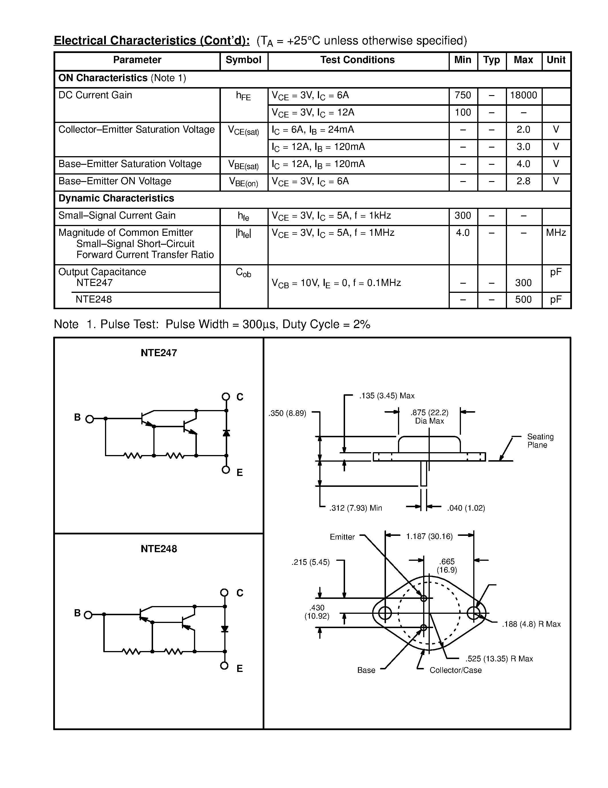 Datasheet NTE247 - Silicon Complementary Transistors Darlington Power Amplifier page 2