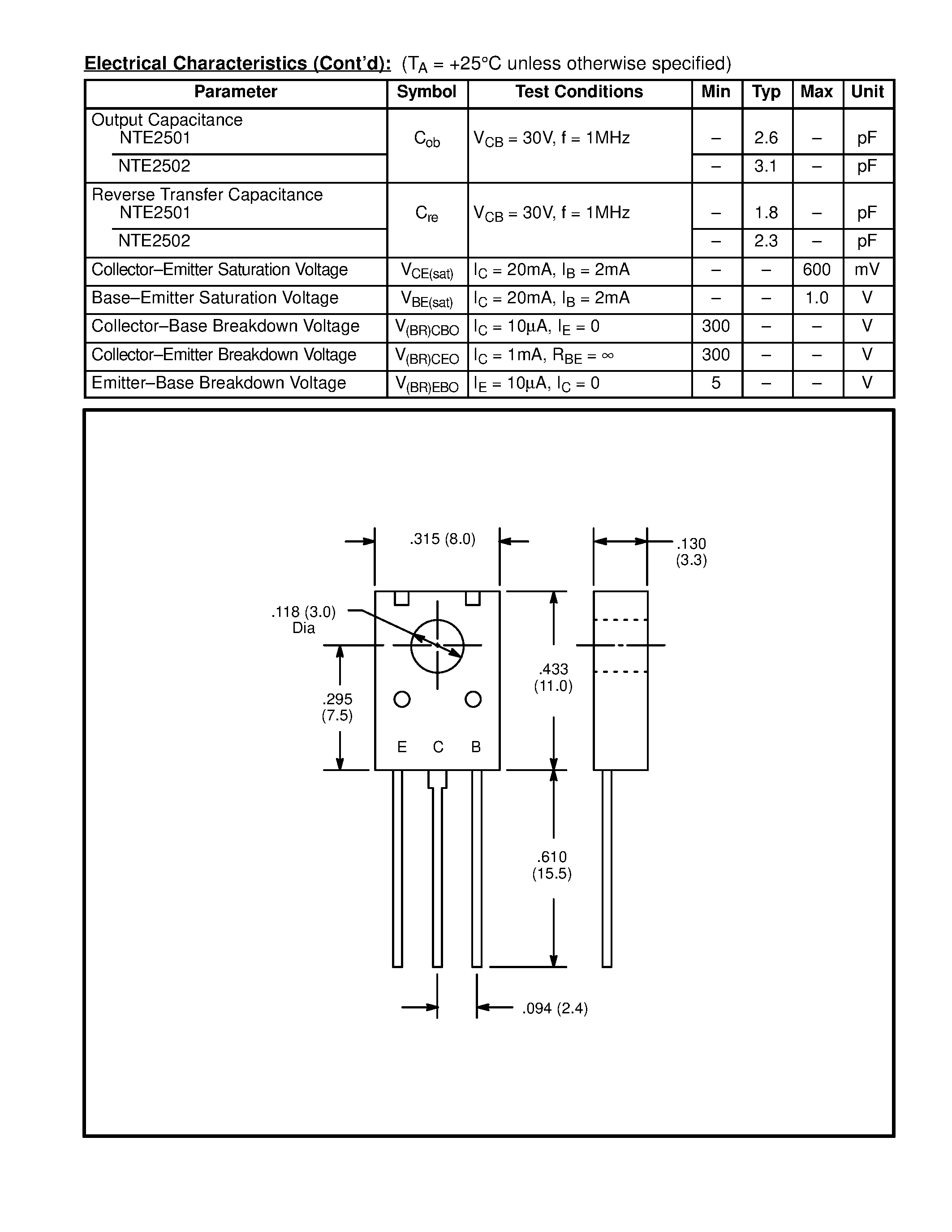 Datasheet NTE2501 - Silicon Complementary Transistors High Voltage for Video Output page 2