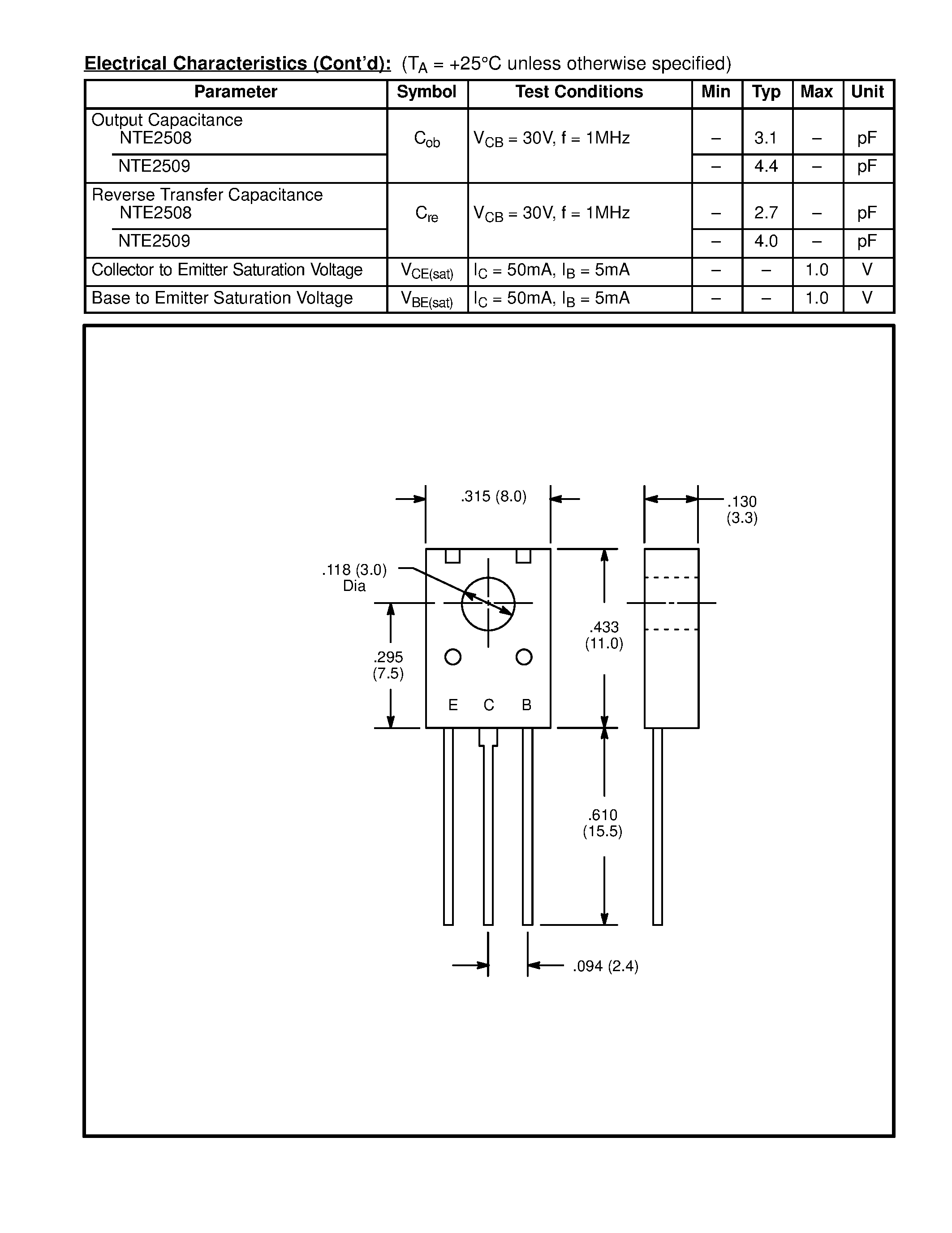 Datasheet NTE2508 - Silicon Complementary Transistors Video Output for HDTV page 2