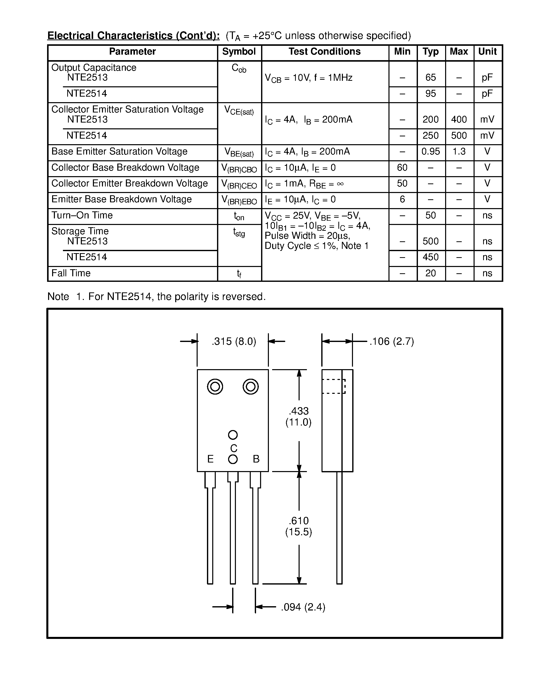 Datasheet NTE2513 - Silicon Complementary Transistors High Current Switch page 2
