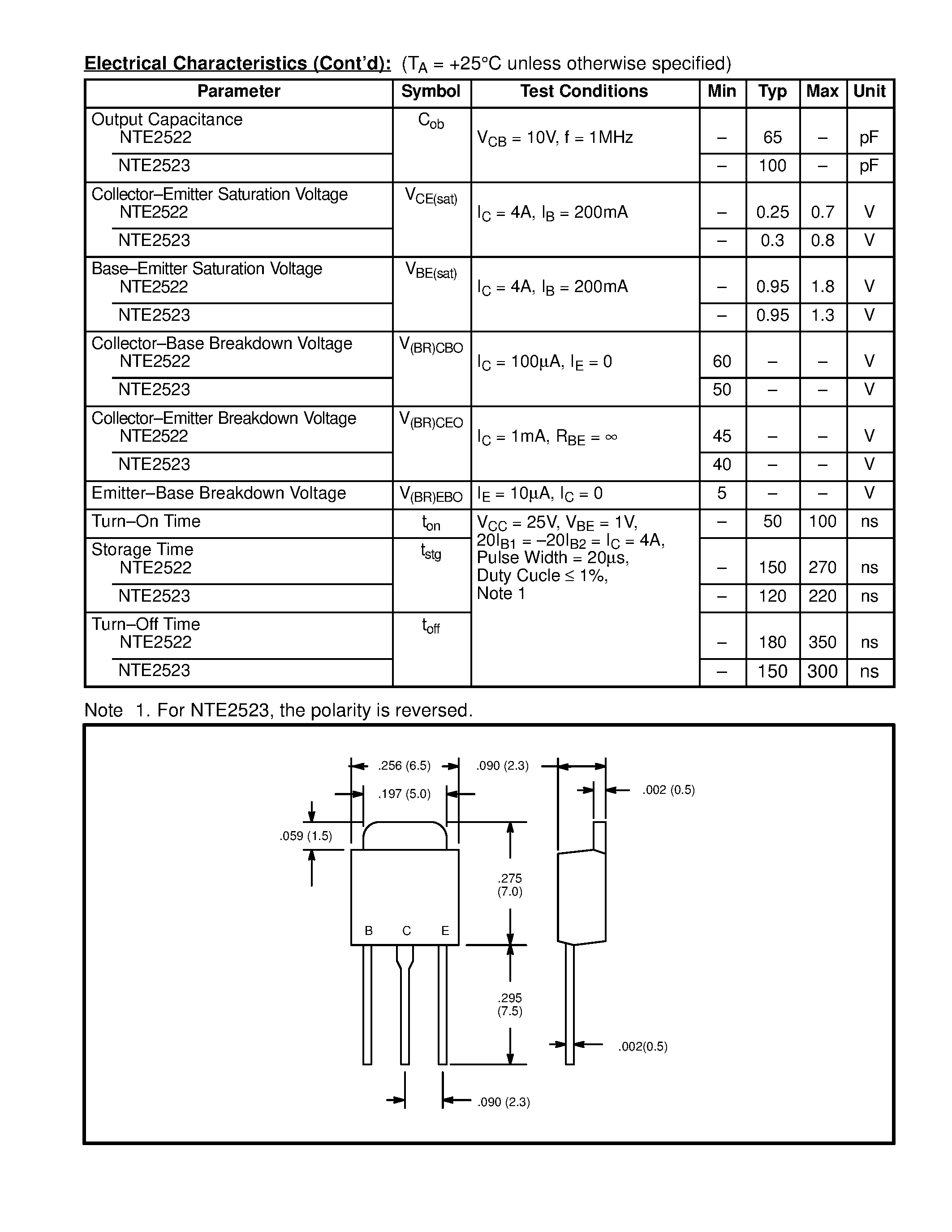 Datasheet NTE2522 - Silicon Complementary Transistors High Speed Switch page 2