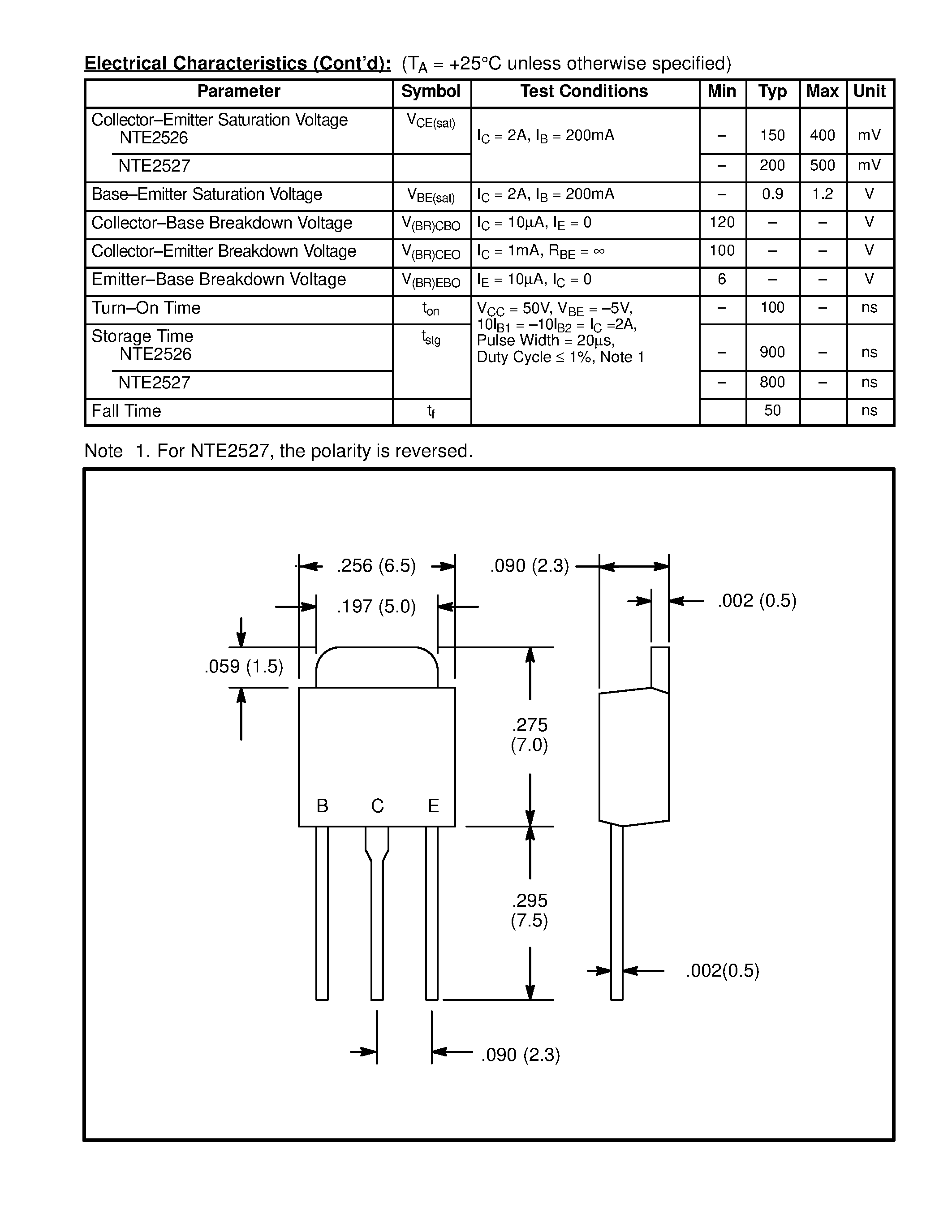 Datasheet NTE2526 - Silicon Complementary Transistors High Current Switch page 2