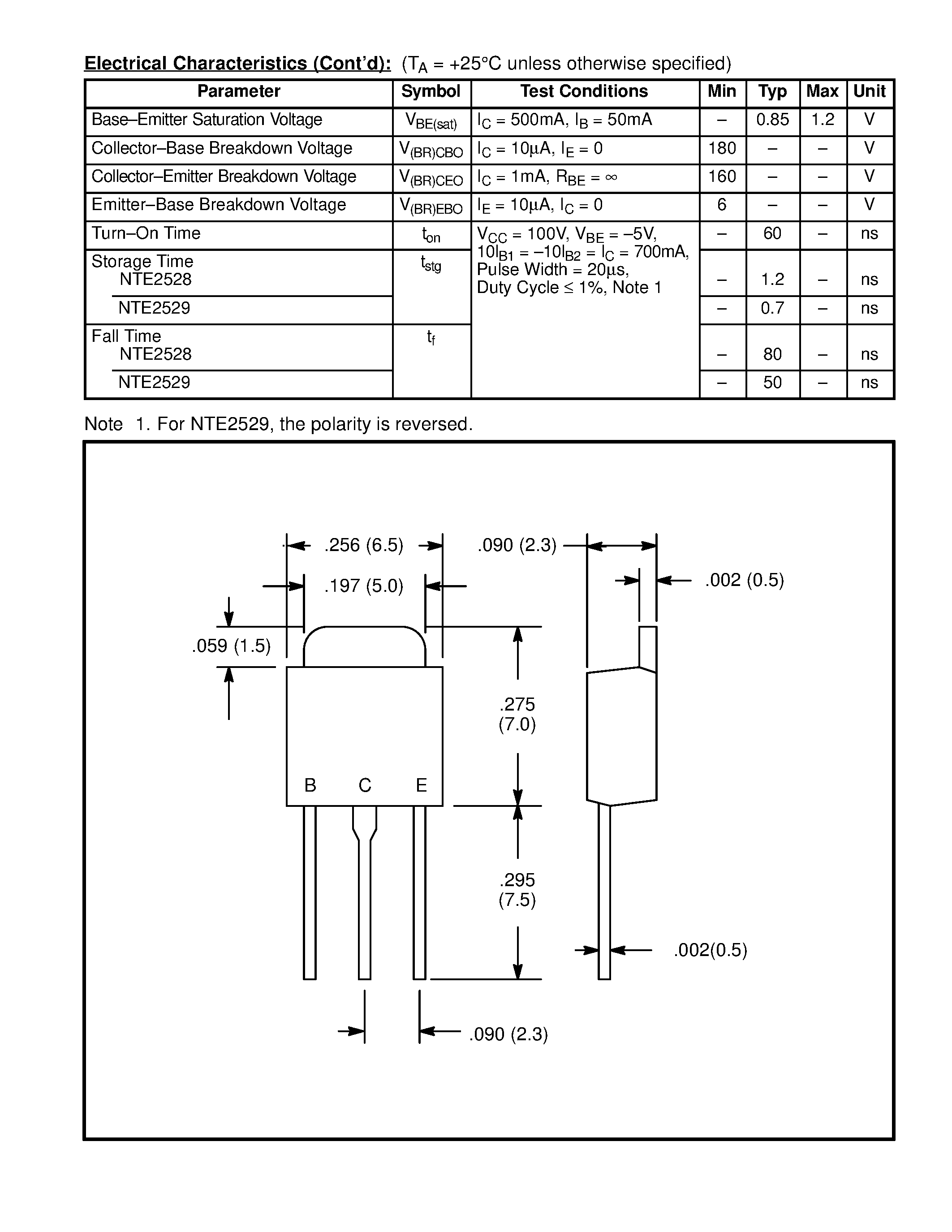 Datasheet NTE2528 - Silicon Complementary Transistors High Voltage Switch page 2