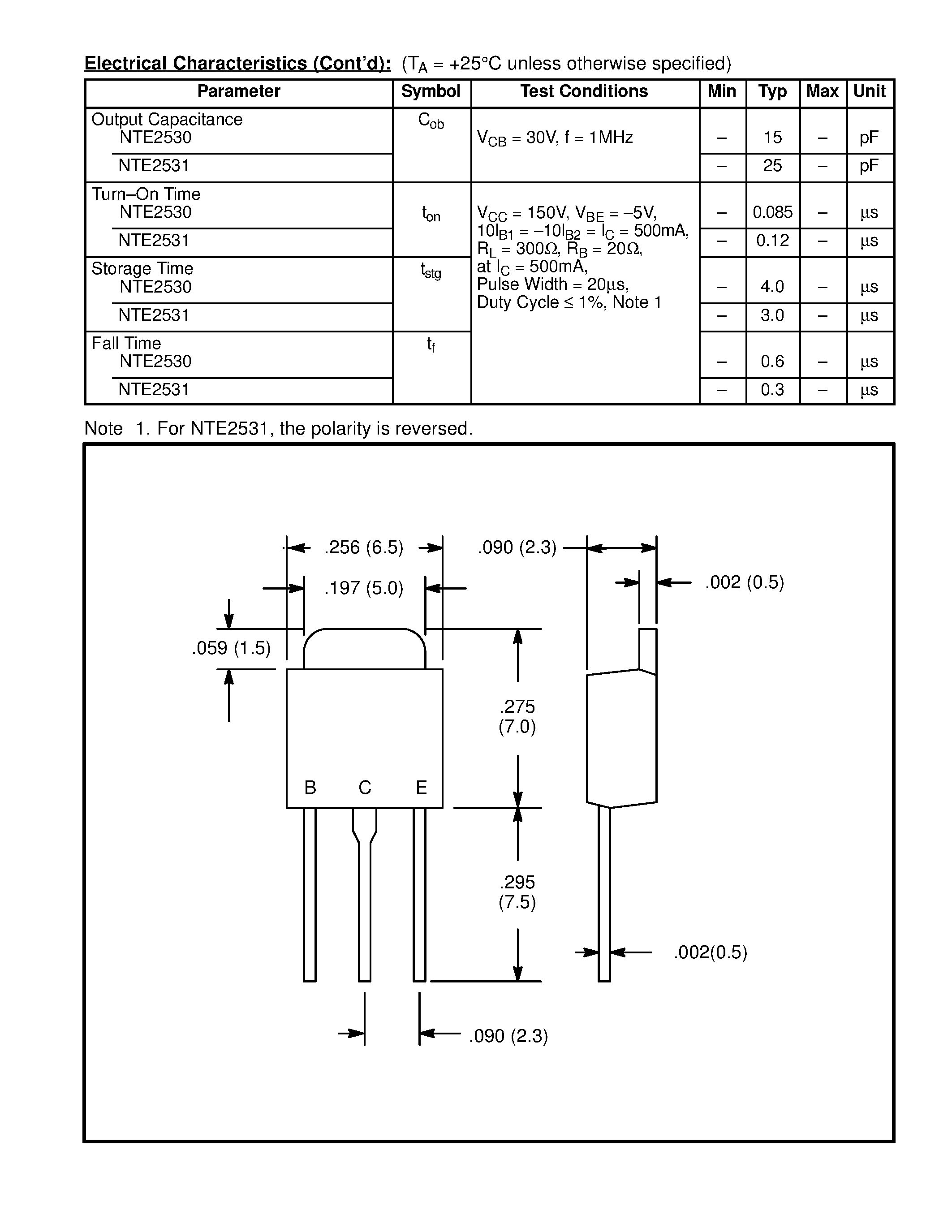 Datasheet NTE2530 - Silicon Complementary Transistors High Voltage Driver page 2