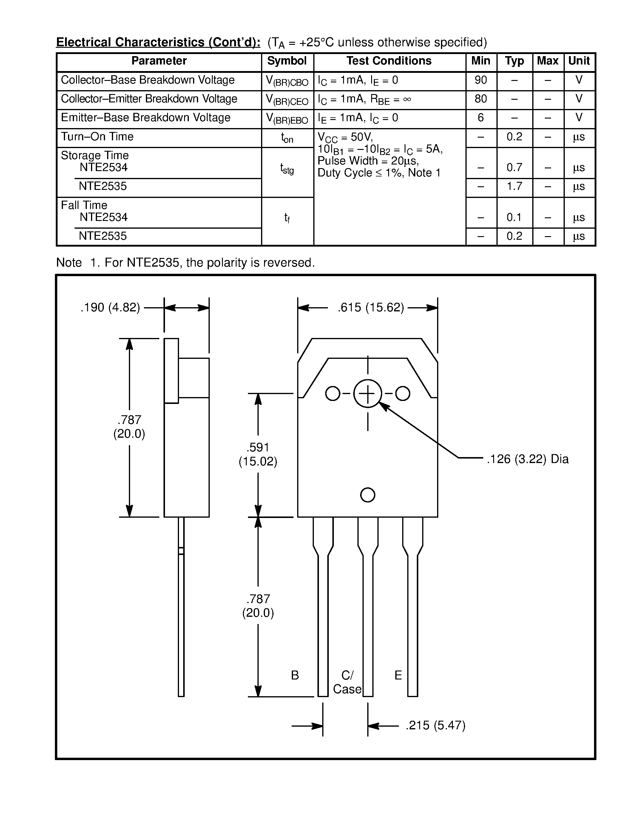 Datasheet NTE2534 - Silicon Complementary Transistors High Current Switch page 2