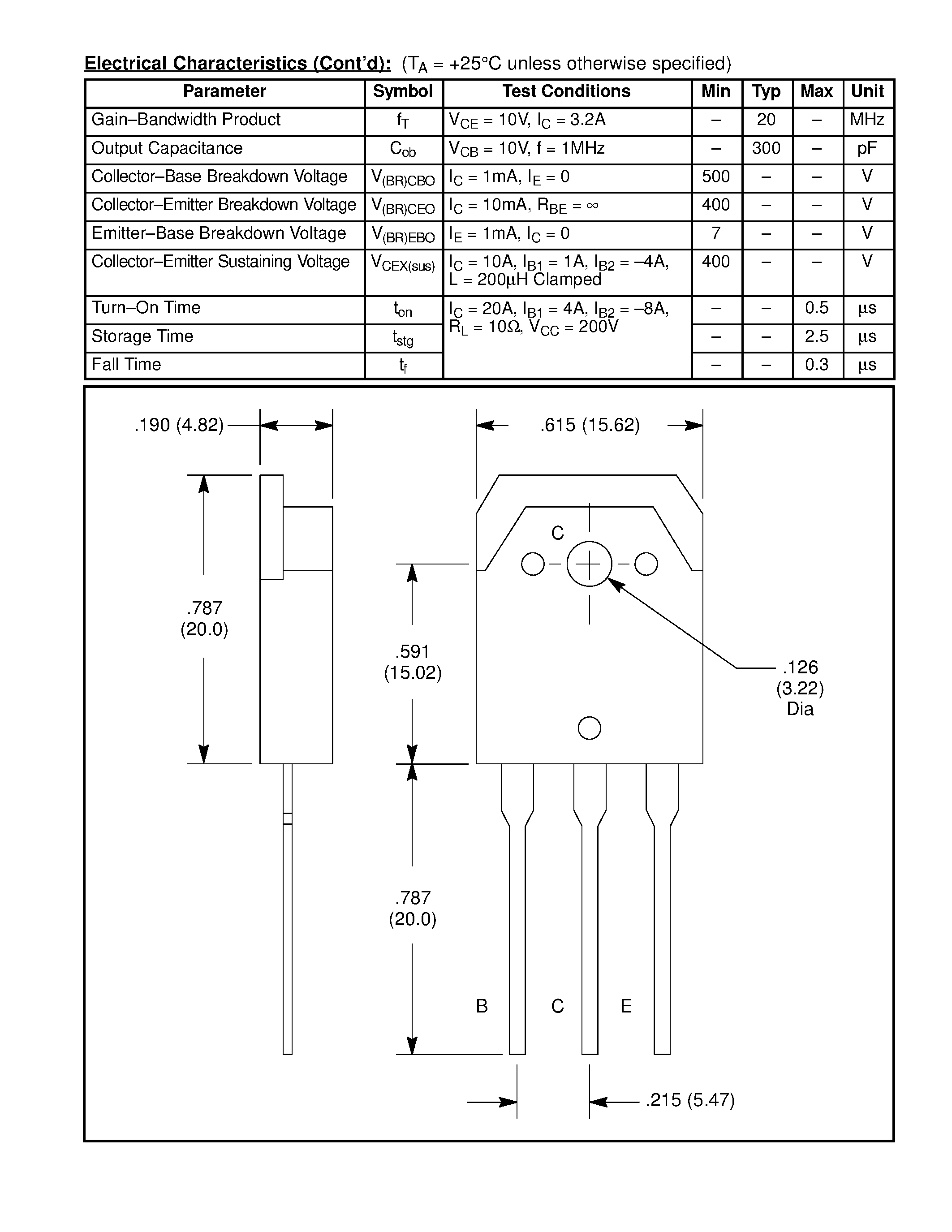 Datasheet NTE2539 page 2 Datasheet NTE2539 - Silicon NPN Transistor High Voltage / High Speed Switch page 2