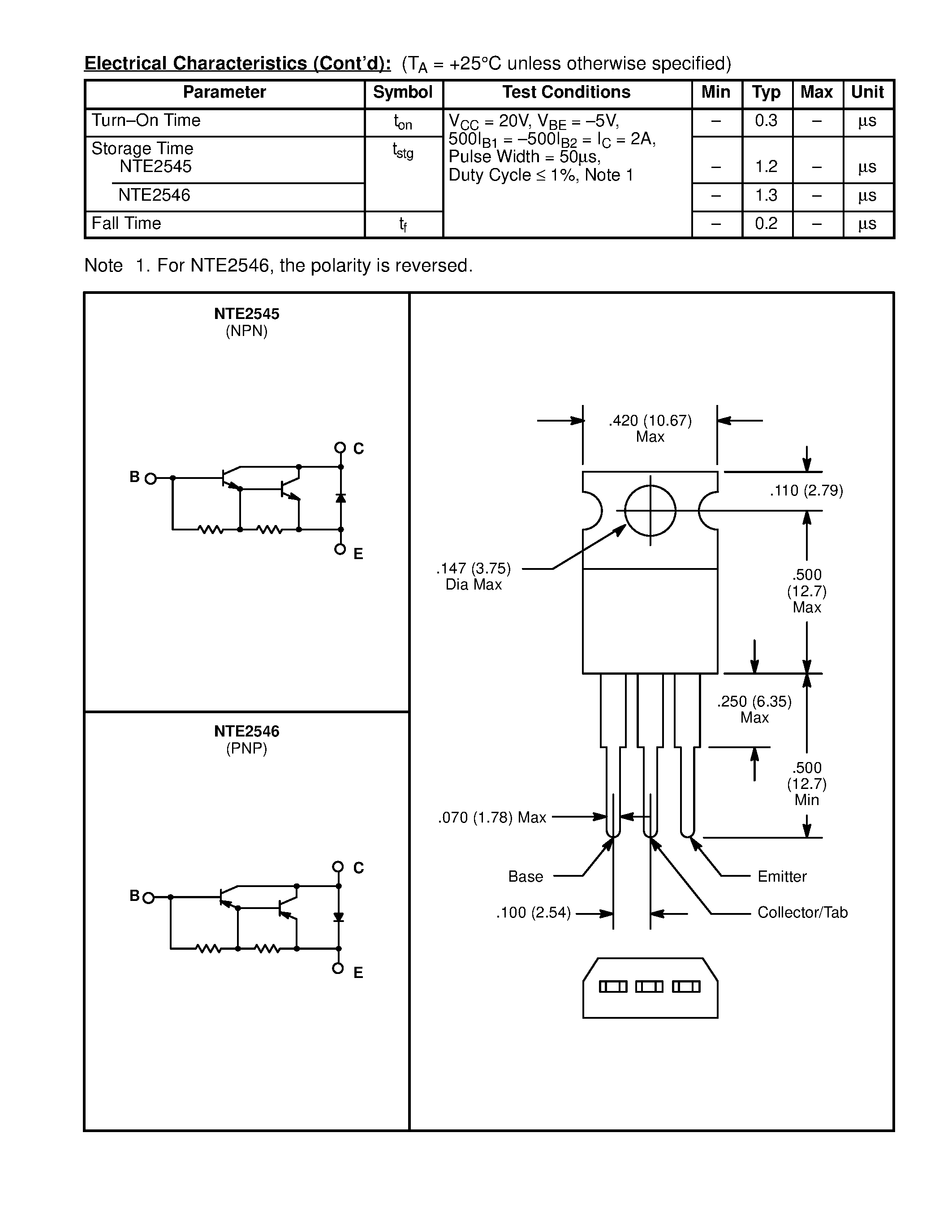 Datasheet NTE2545 - Silicon Complementary Transistors Darlington / High Speed Driver page 2
