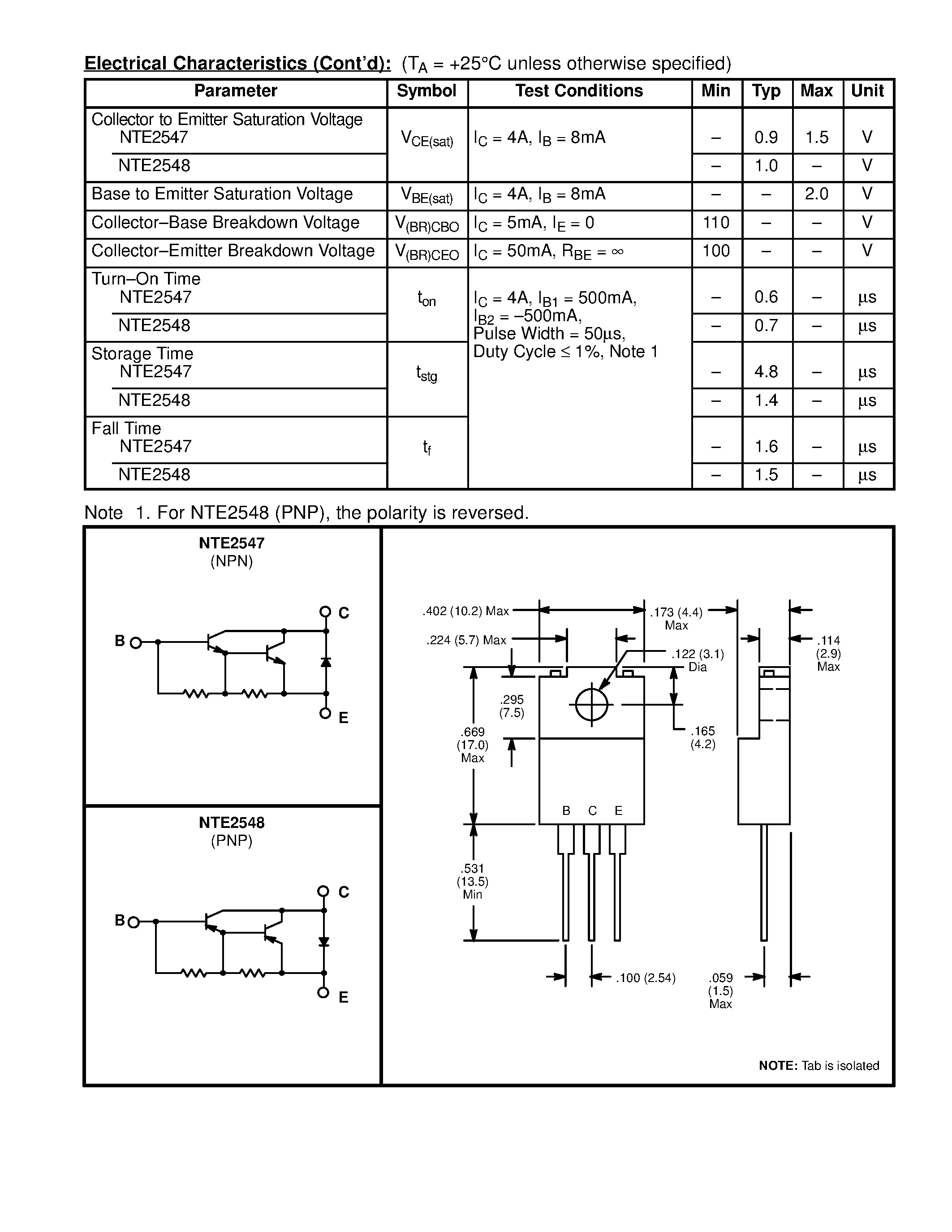 Datasheet NTE2547 - Silicon Complementary Transistors Darlington Driver page 2