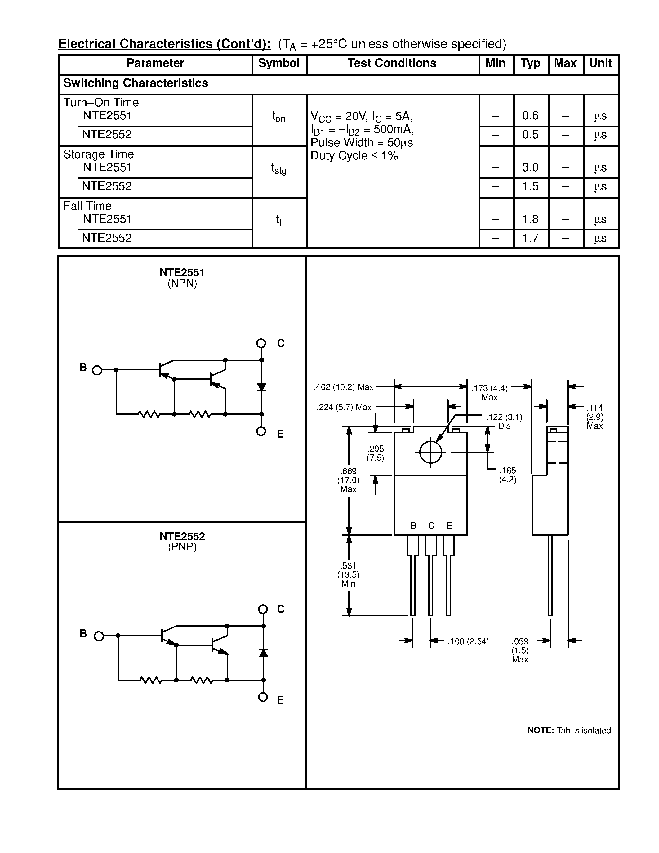 Datasheet NTE2551 - Silicon Complementary Transistors Darlington Driver / Switch page 2