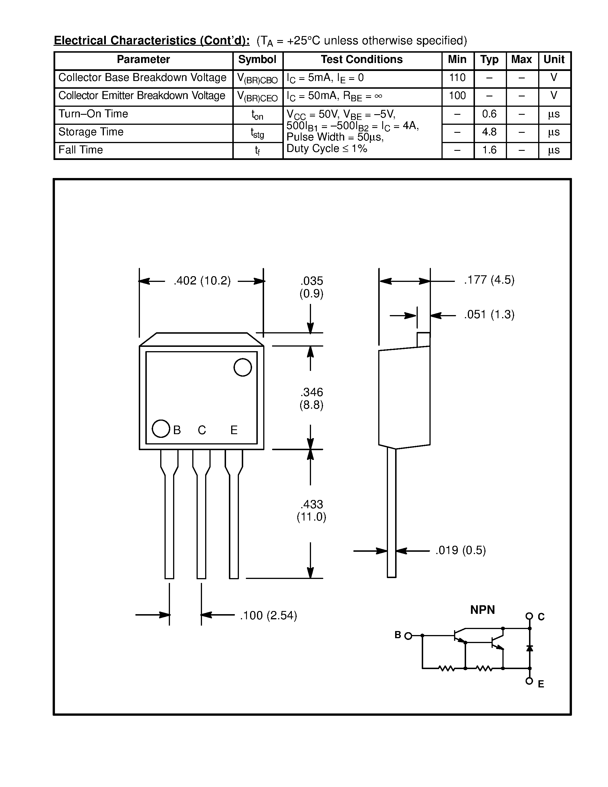 Даташит NTE2556 - Silicon NPN Transistor Darlington / Motor/Relay Driver страница 2