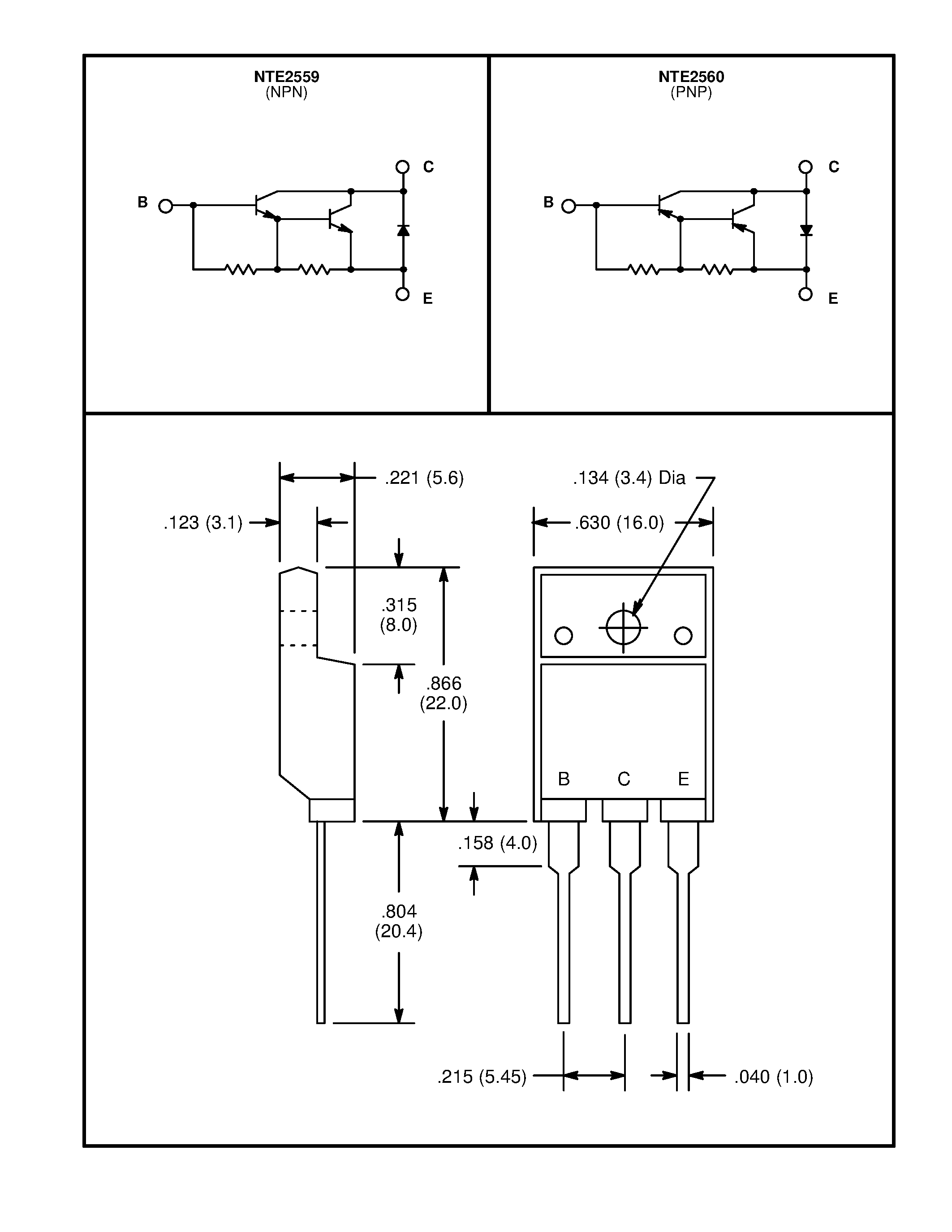 Даташит NTE2559 - Silicon Complementary Transistors Darlington / Motor/Relay Driver страница 2
