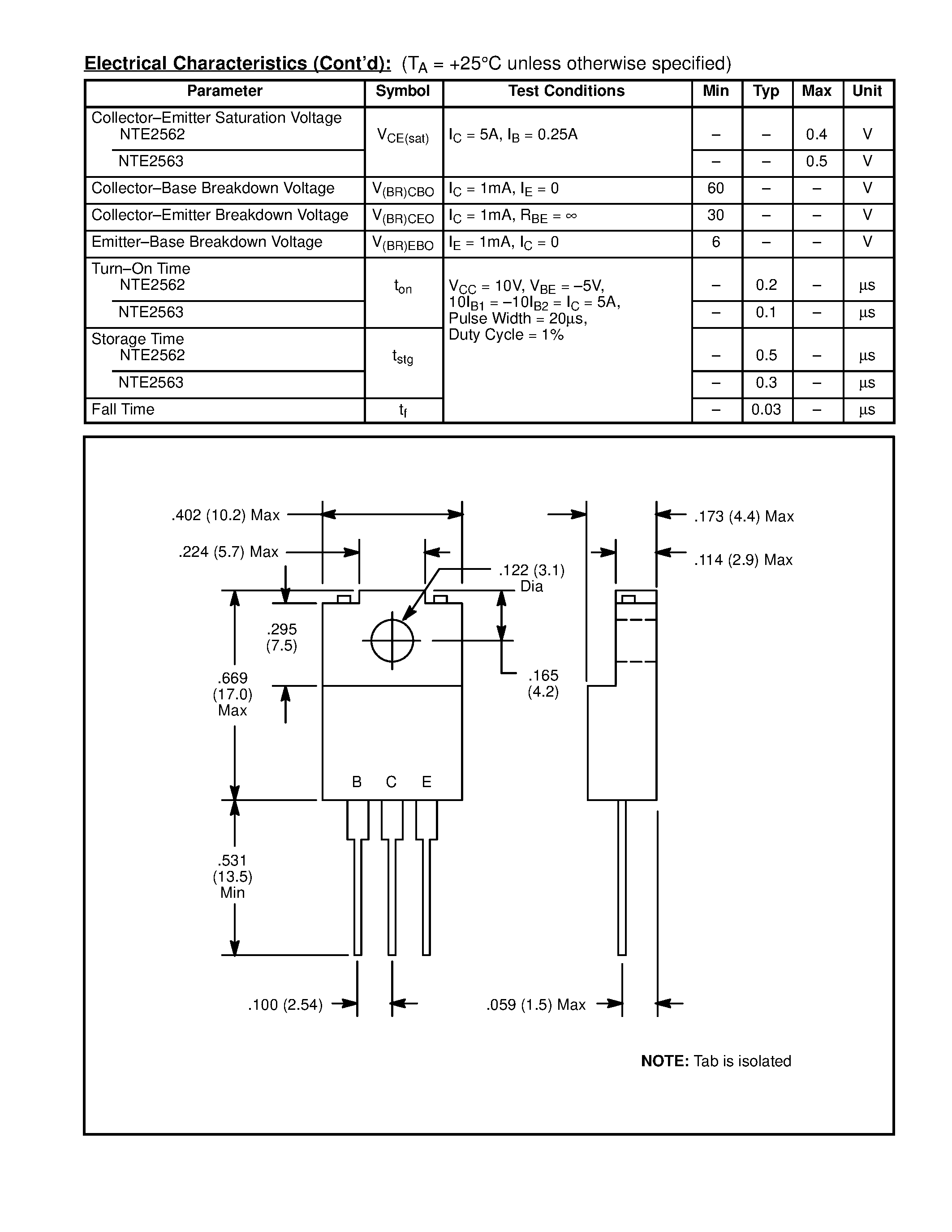 Datasheet NTE2562 - Silicon Complementary Transistors High Current Switch page 2