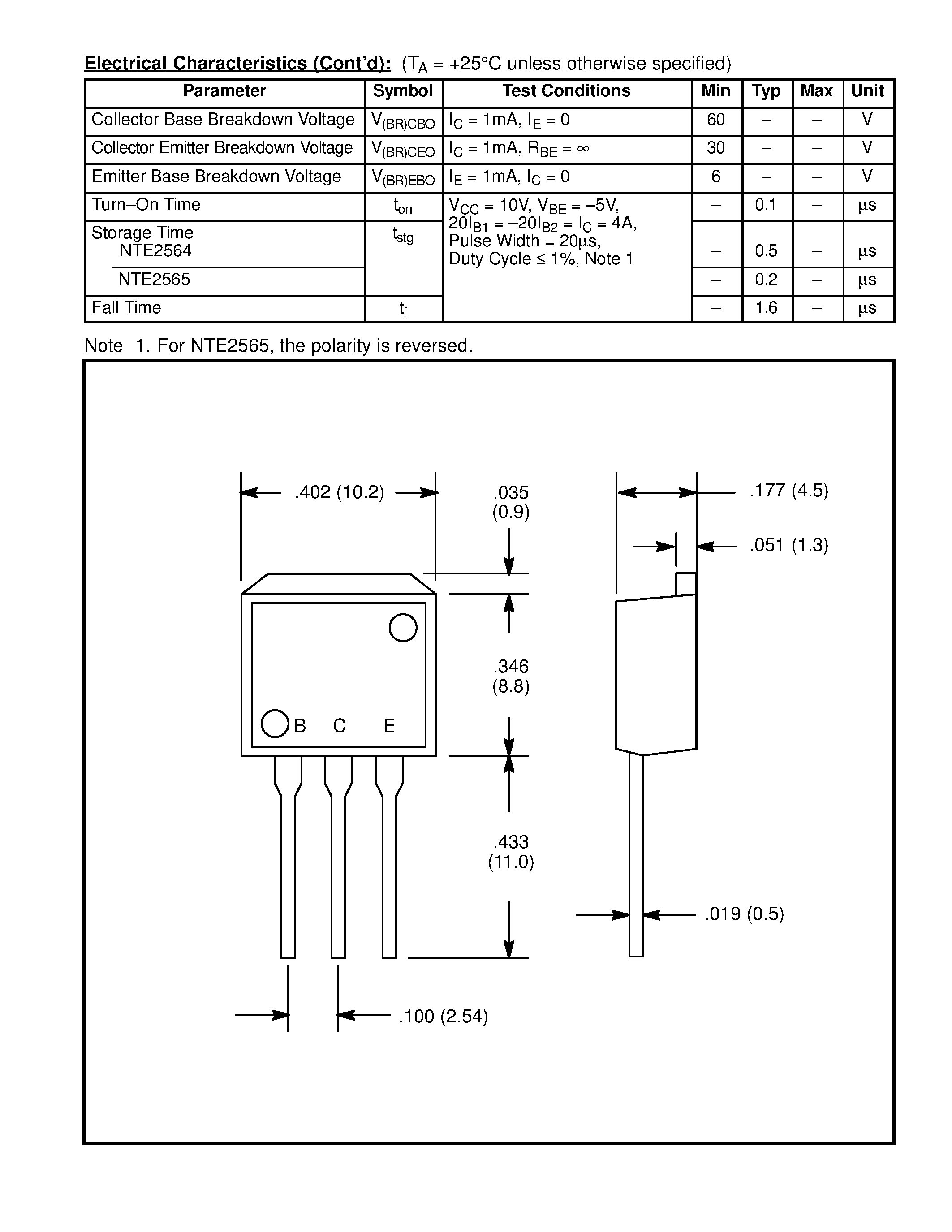Datasheet NTE2564 - Complementary Silicon Transistors High Current Switch page 2